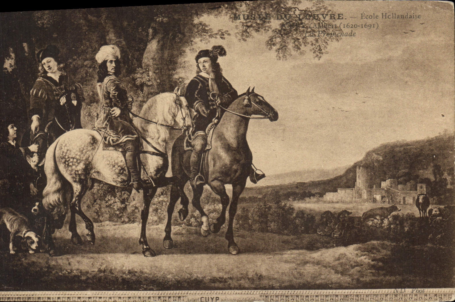 CPA Musee Du Louvre Ecole Hollandaise La promenade Chevaux Chien