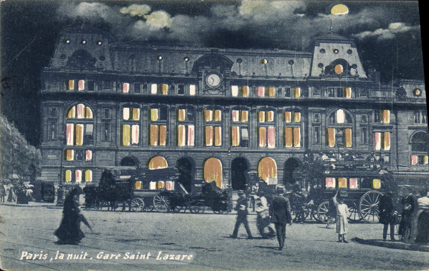 CPA Paris La Nuit Gare Saint Lazare