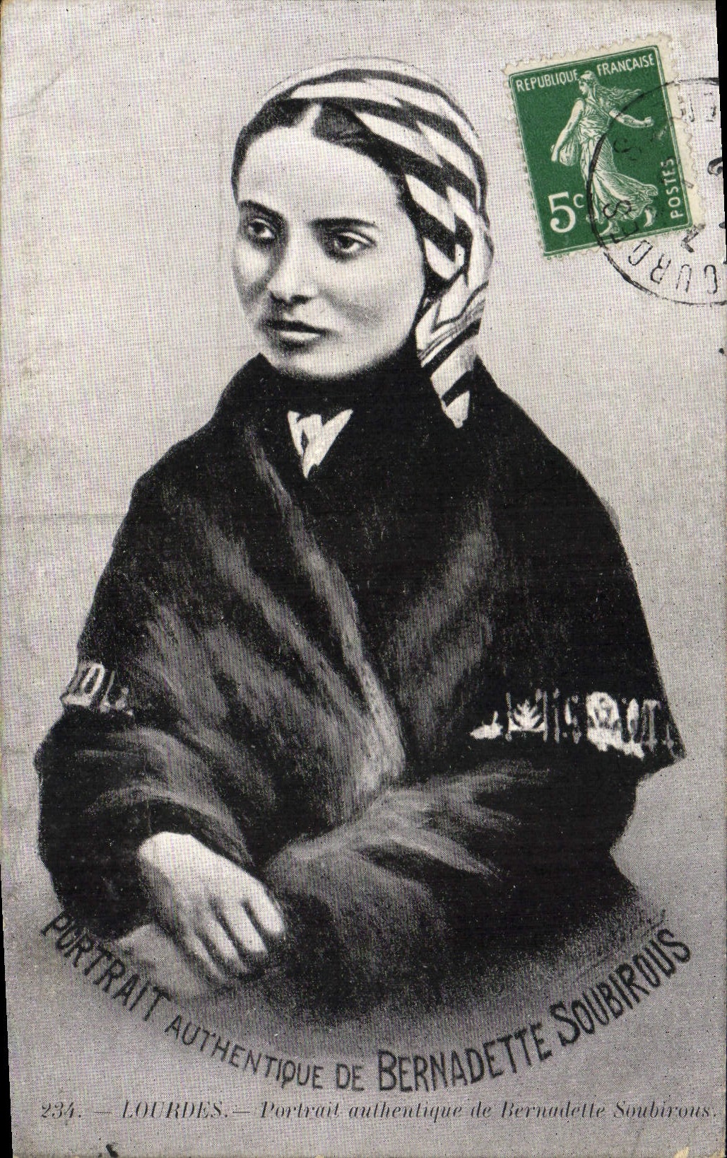 VINTAGE POSTCARD Portrait Authenticates Of Bernadette Soubirous Lourdes