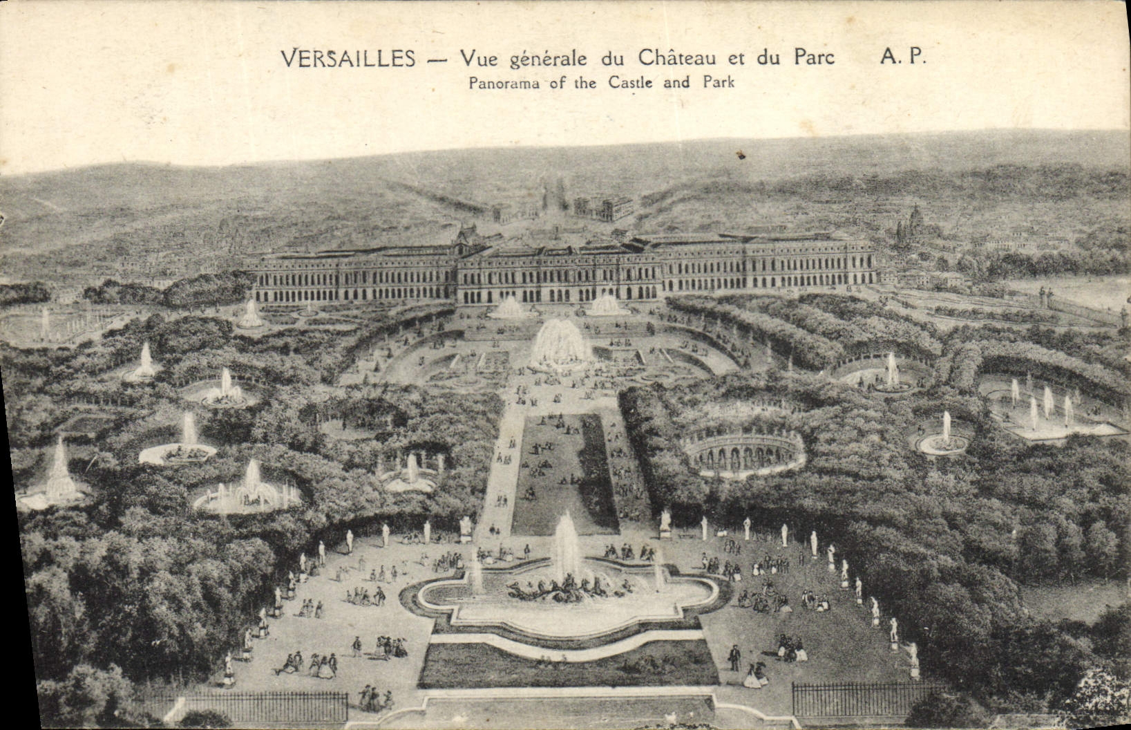 Opinión de Versalles de la POSTAL de la VENDIMIA del castillo y del parque