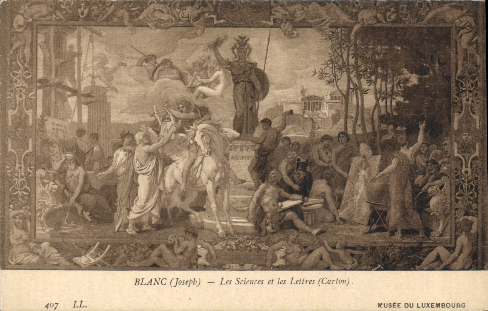 VINTAGE POSTCARD White Sciences and the Letters Paperboard Museum of Luxembourg Paris