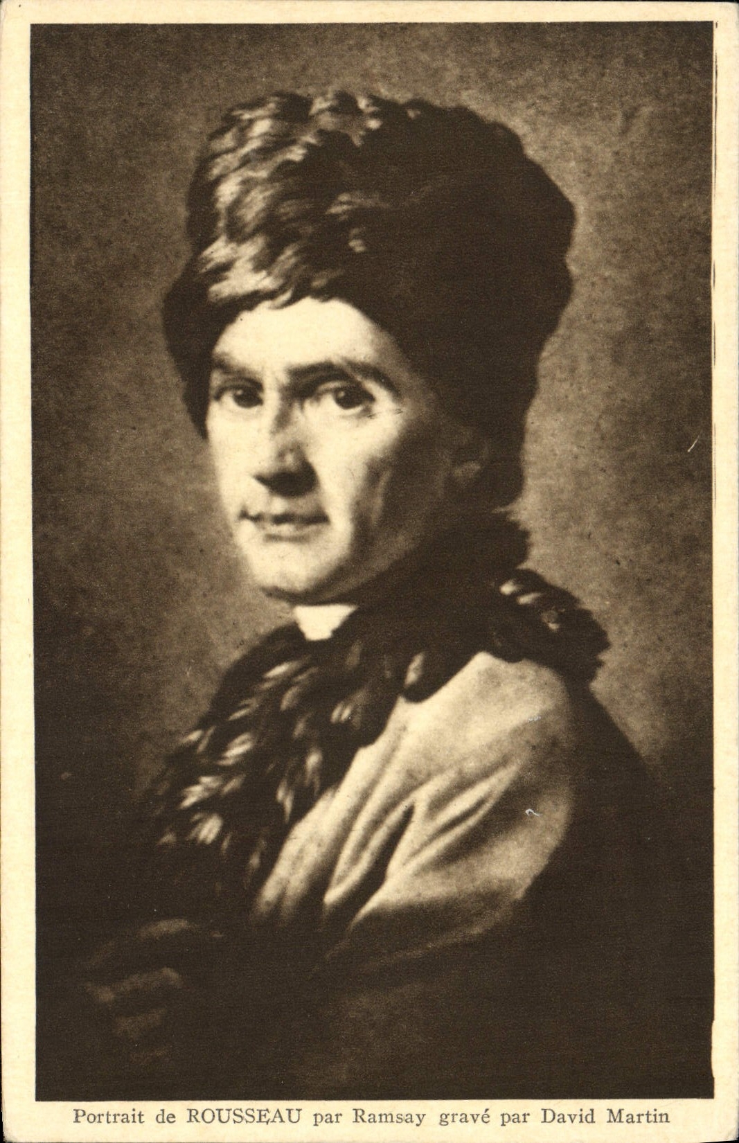 VINTAGE POSTCARD Portrait of Rousseau By Ramsay Engraves By David Martin