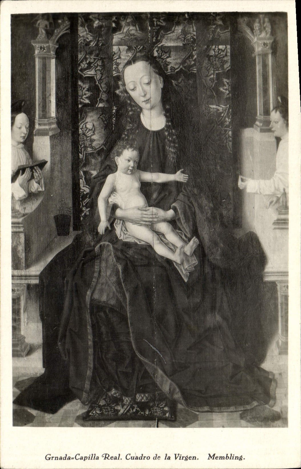 VINTAGE POSTCARD Granada Capilla Real Cuadro of Virgen Membling