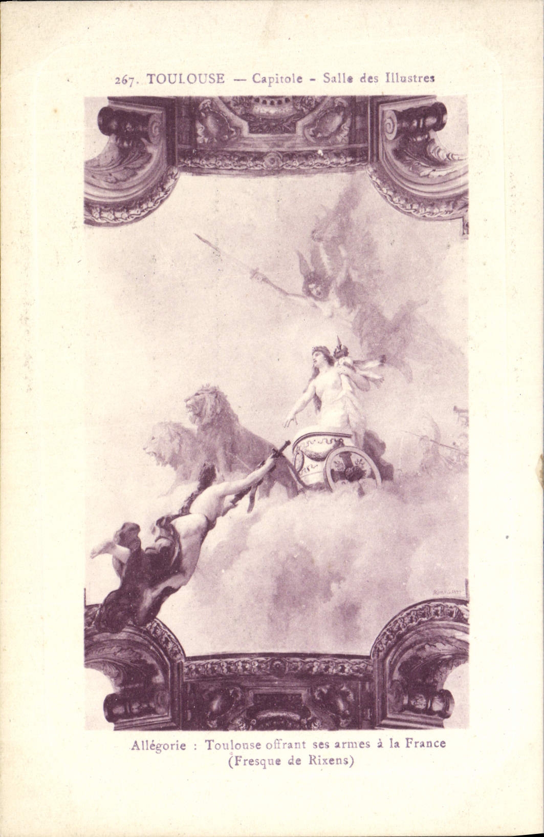 CPA Toulouse Capitole Salle Des Illustres Allegorie Toulouse offrant ses armes a la France Fresque de Rixens Lions