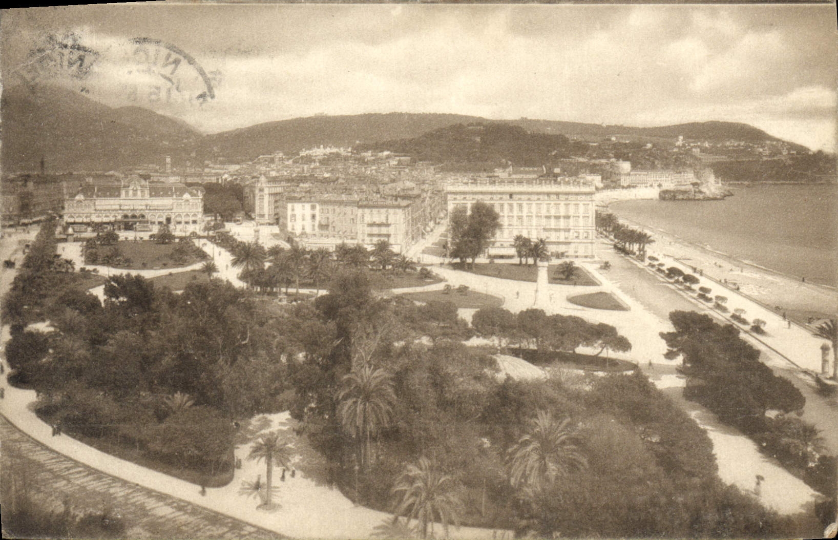 Cuadro total de la POSTAL de la VENDIMIA Niza del jardín del casino municipal y de la caminata del sur