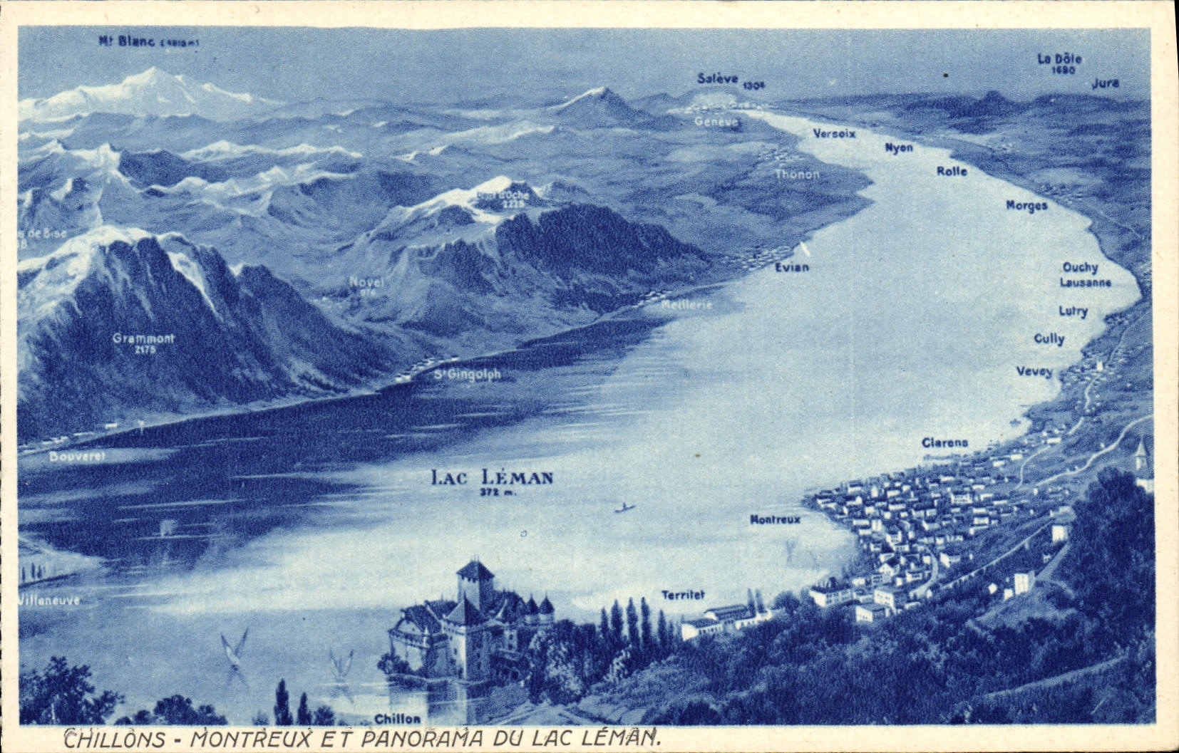 VINTAGE POSTCARD Chillons Montreux And Panorama Of the Lake Leman