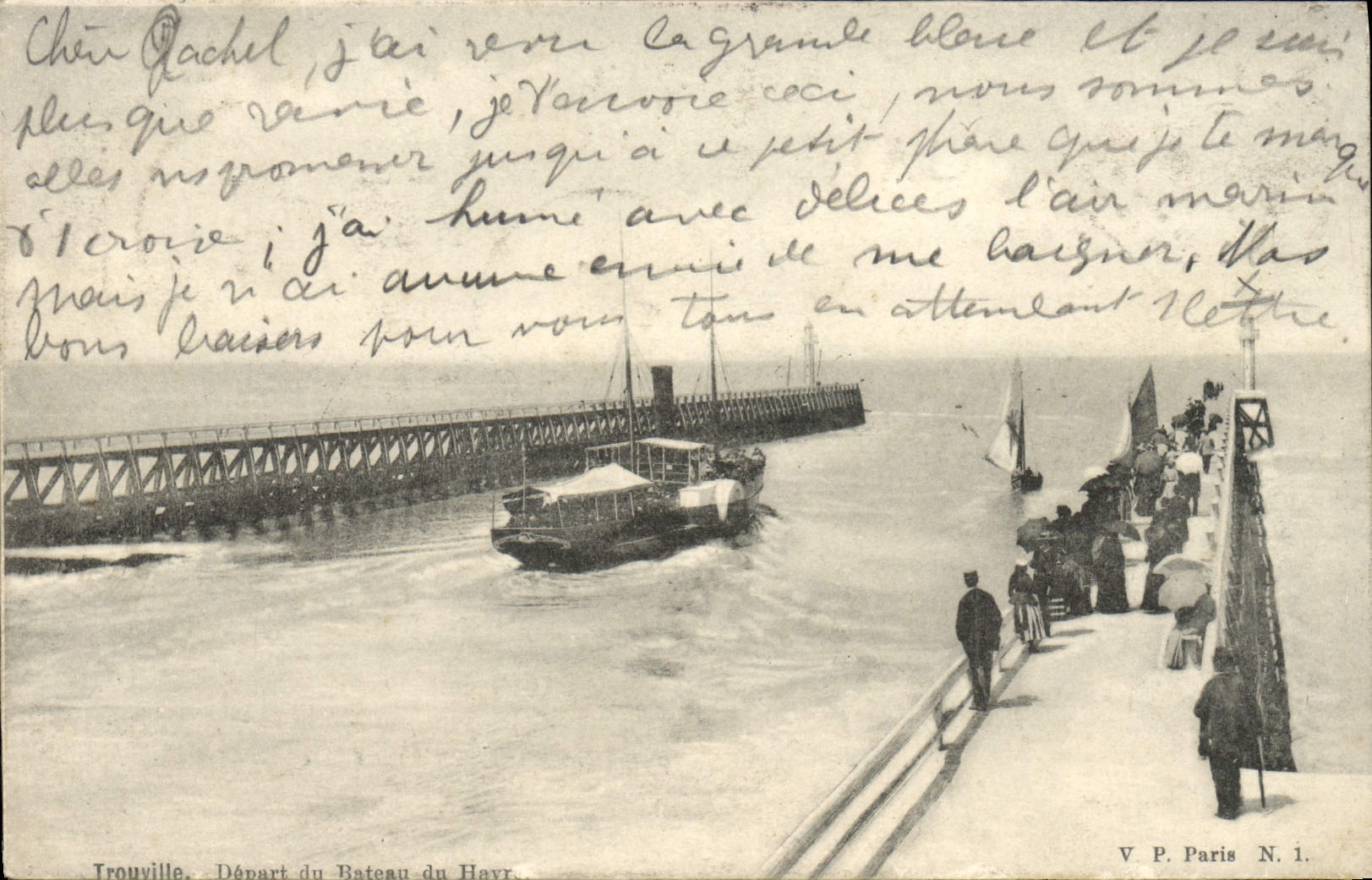 VINTAGE POSTCARD Trouville Departure Of the Boat Of Le Havre Boat