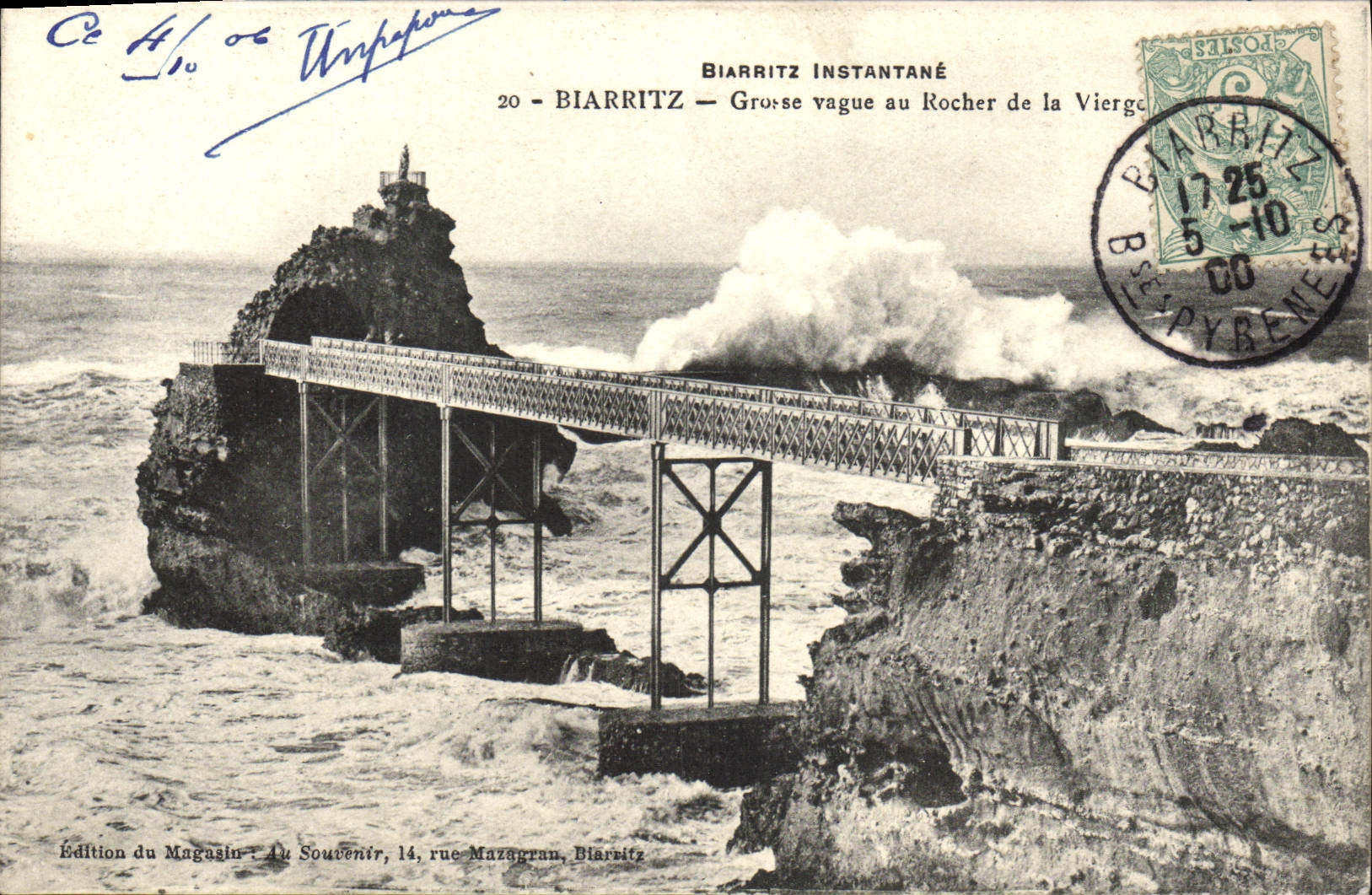 VINTAGE POSTCARD vague Biarritz Gross with the rock of the virgin