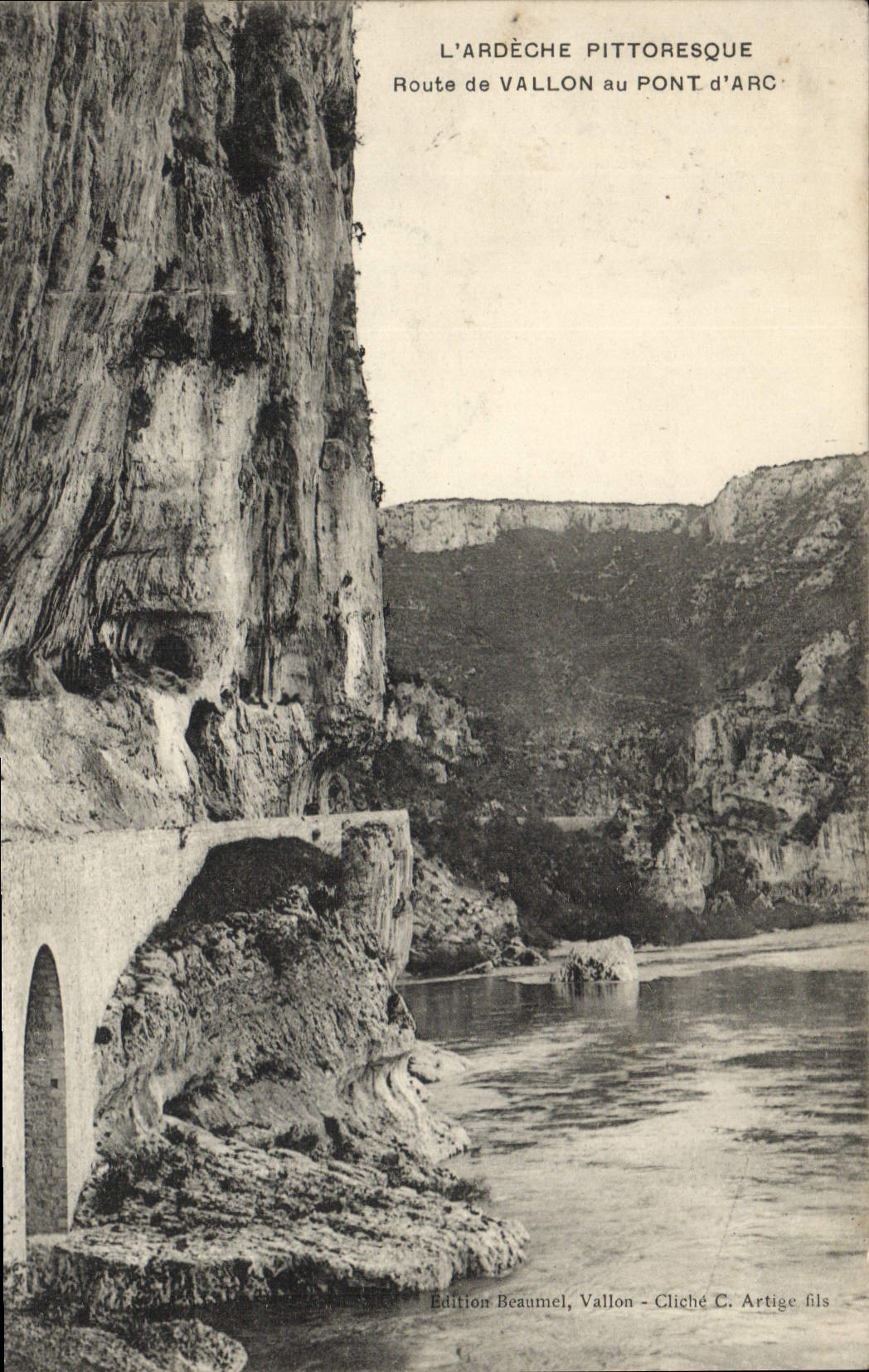 VINTAGE POSTCARD Picturesque Ardeche Rout de Vallon with the Bridge of Arc