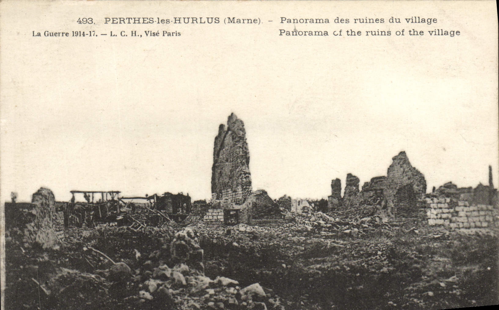 CPA Perthes les Hurlus Panorama des ruines du village Militaria 