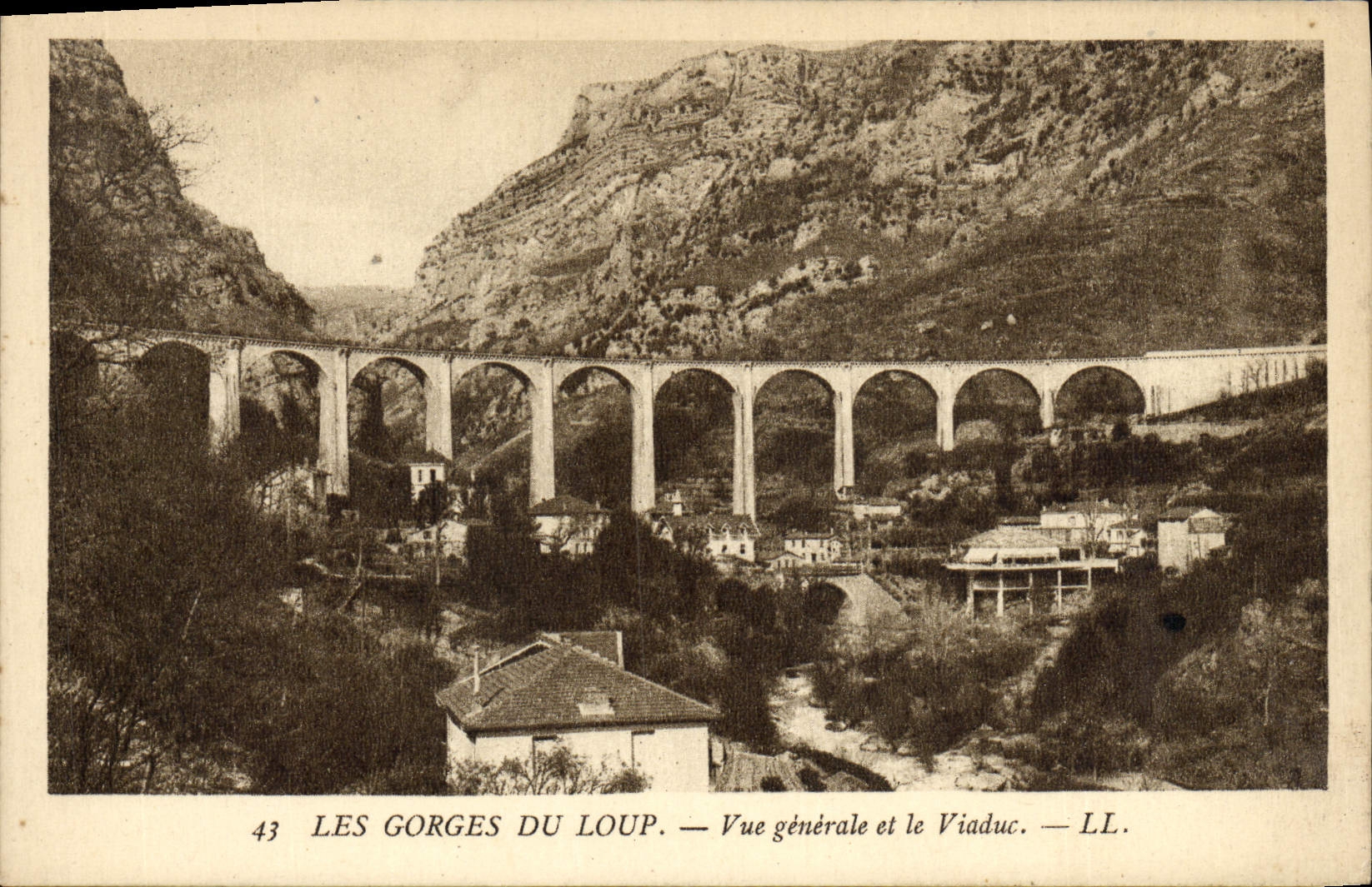 Catarata de la POSTAL de la VENDIMIA de la opinión del lobo y del viaducto