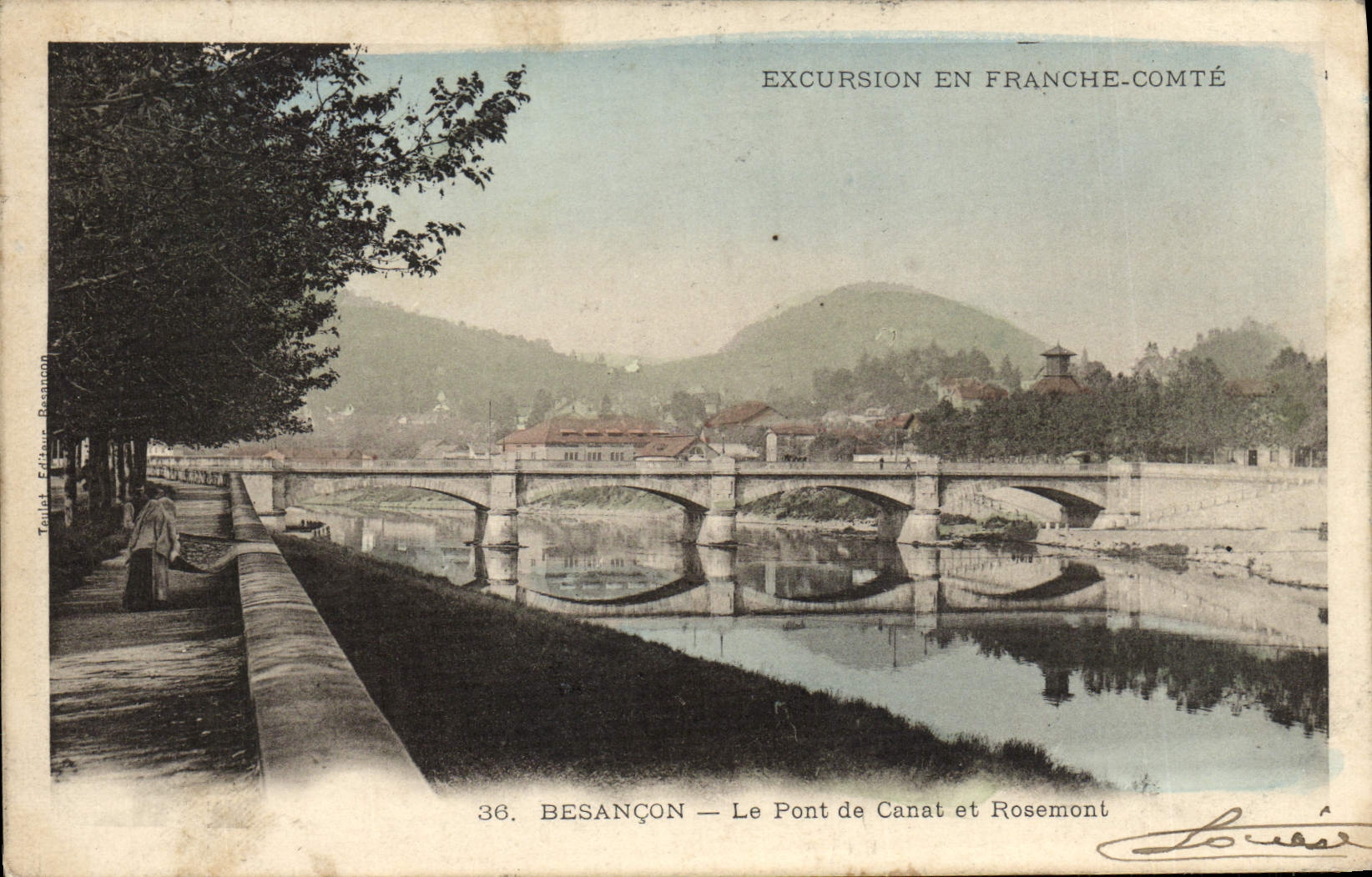 VINTAGE POSTCARD Besancon the Bridge and Canat and Rosemont