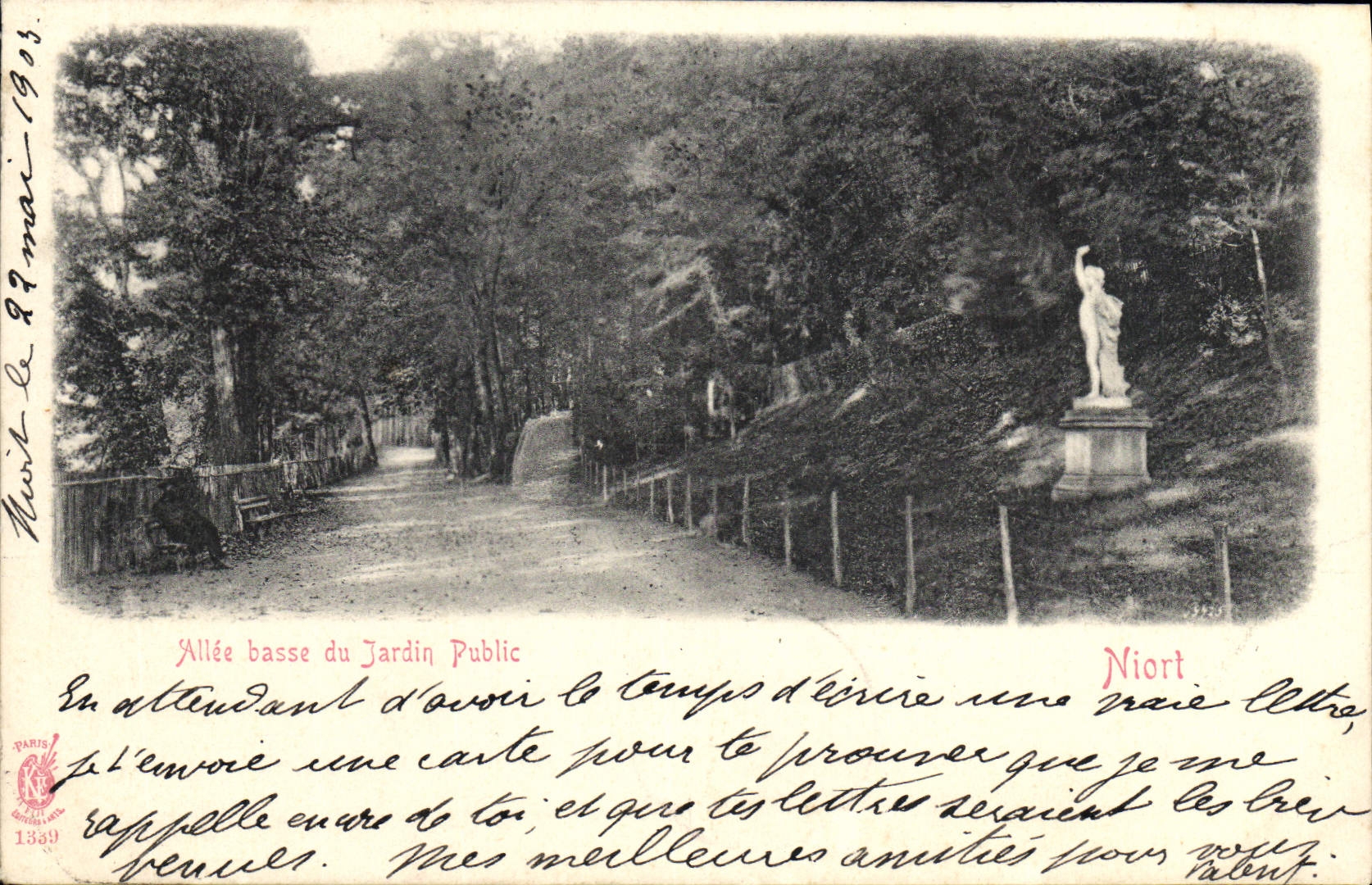 VINTAGE POSTCARD Niort Gone low of the public garden