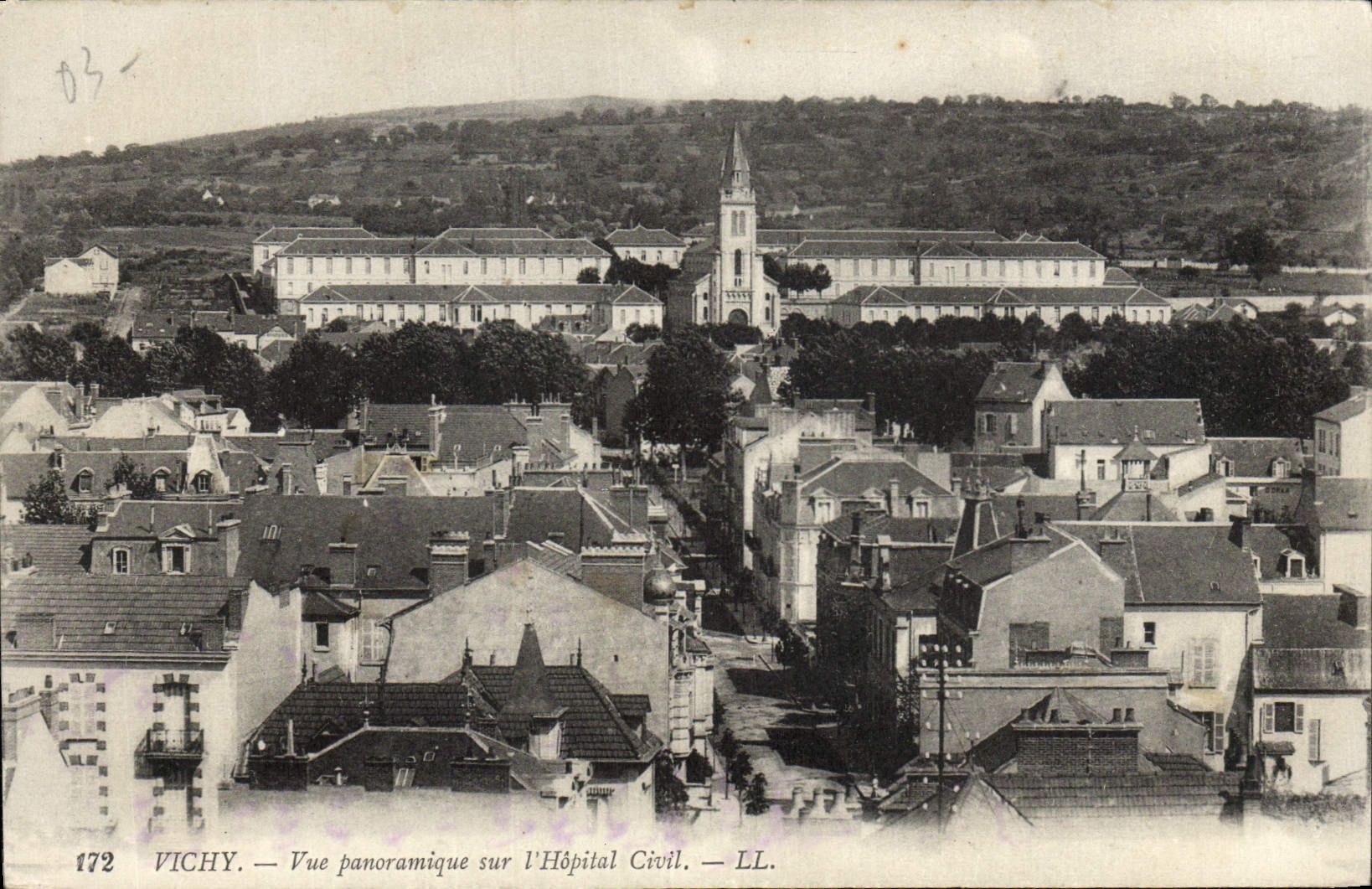 VINTAGE POSTCARD Vichy Panoramic View of the civil hospital
