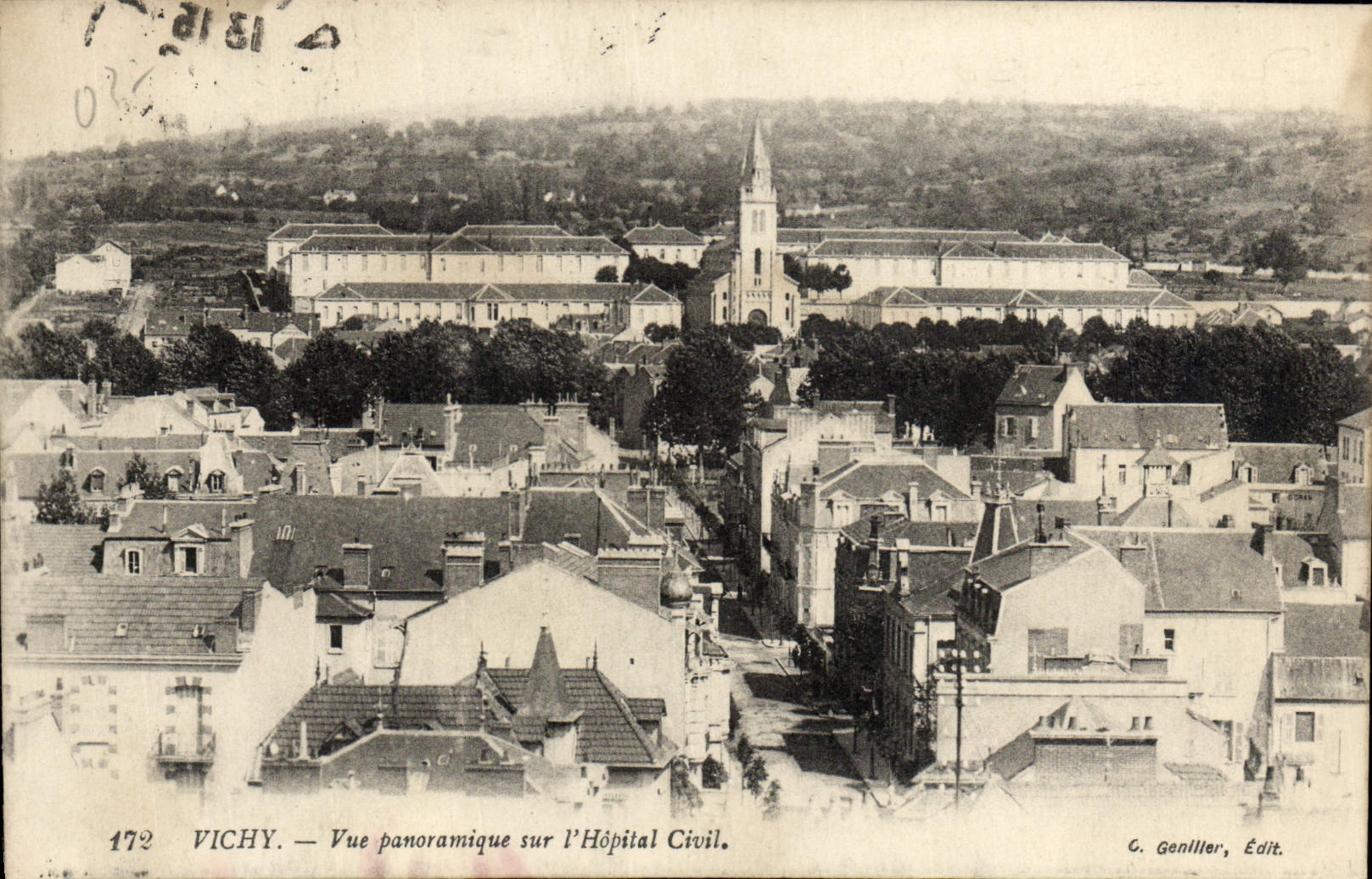 VINTAGE POSTCARD Vichy Panoramic View on I' Hopital Civil