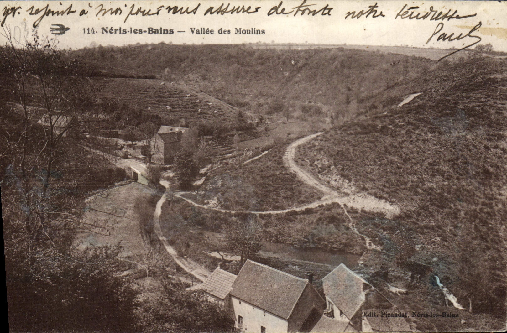 VINTAGE POSTCARD Neris les Bains Valley of Moulins