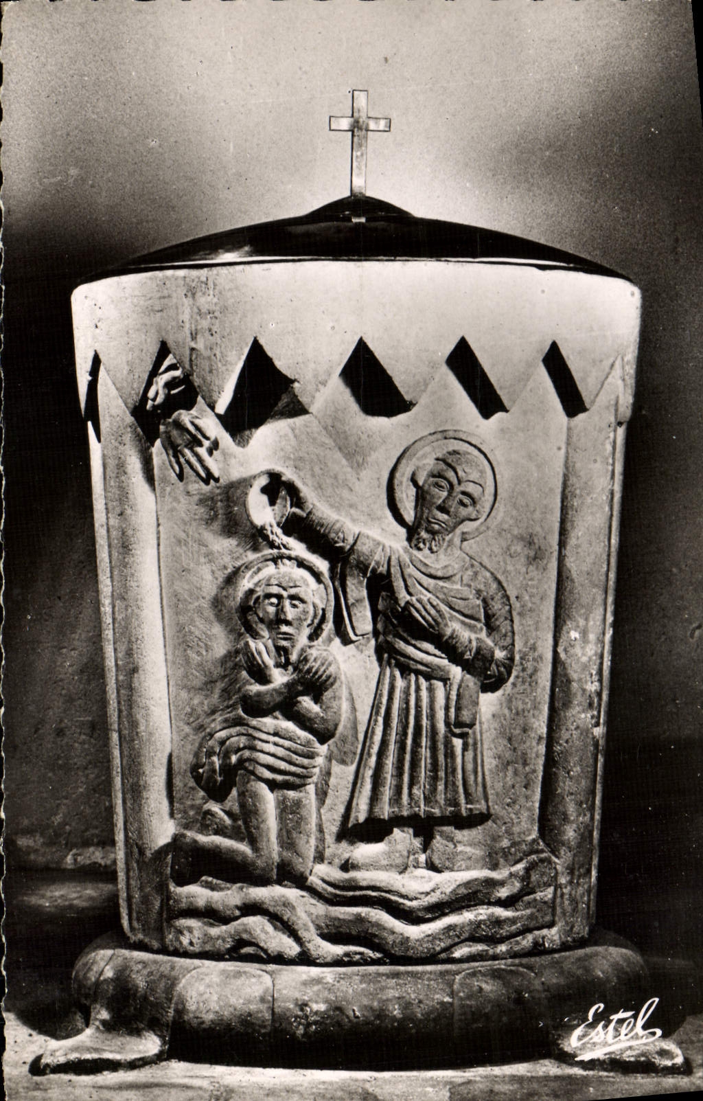 MODERN CARD the Church of Germigny of Close Baptismal font