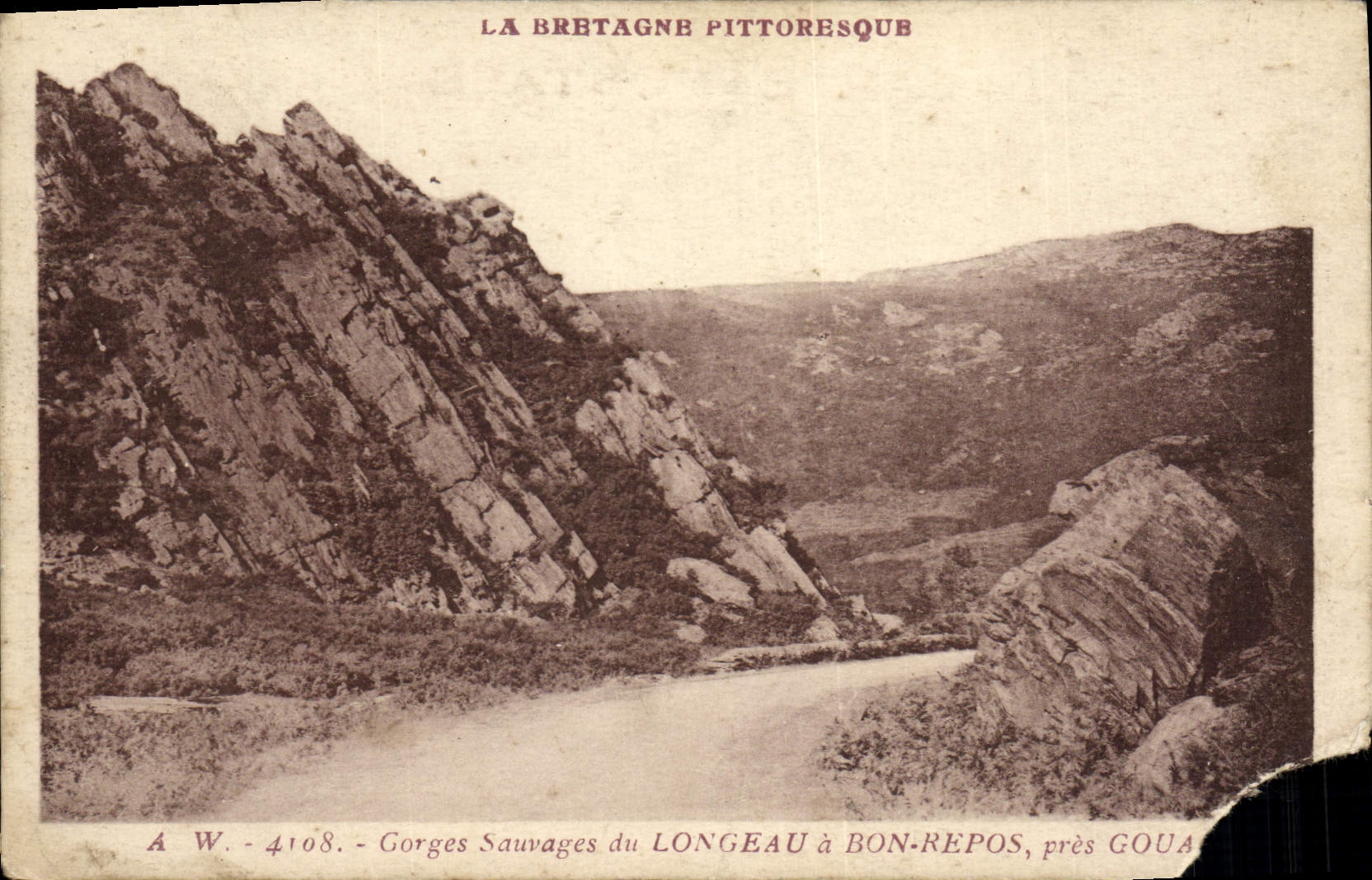 VINTAGE POSTCARD Brittany Pittoresque wild Falls of Longeau has Bon Rest