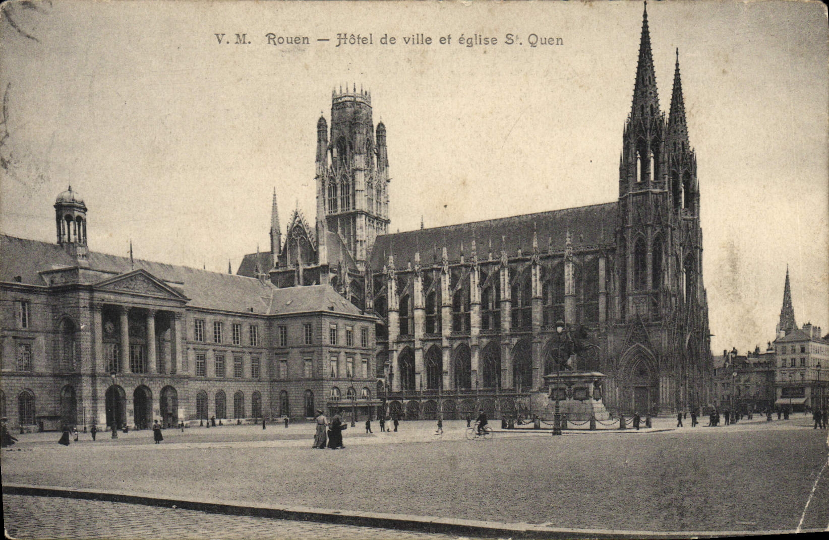 VINTAGE POSTCARD Rouen Town hall and church St Ouen