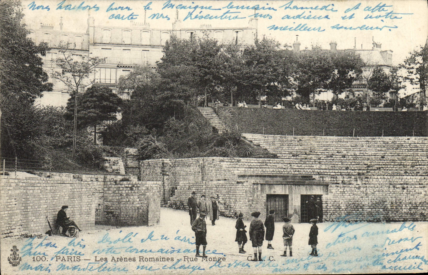 VINTAGE POSTCARD Paris the Arena Romans Street Monge Children