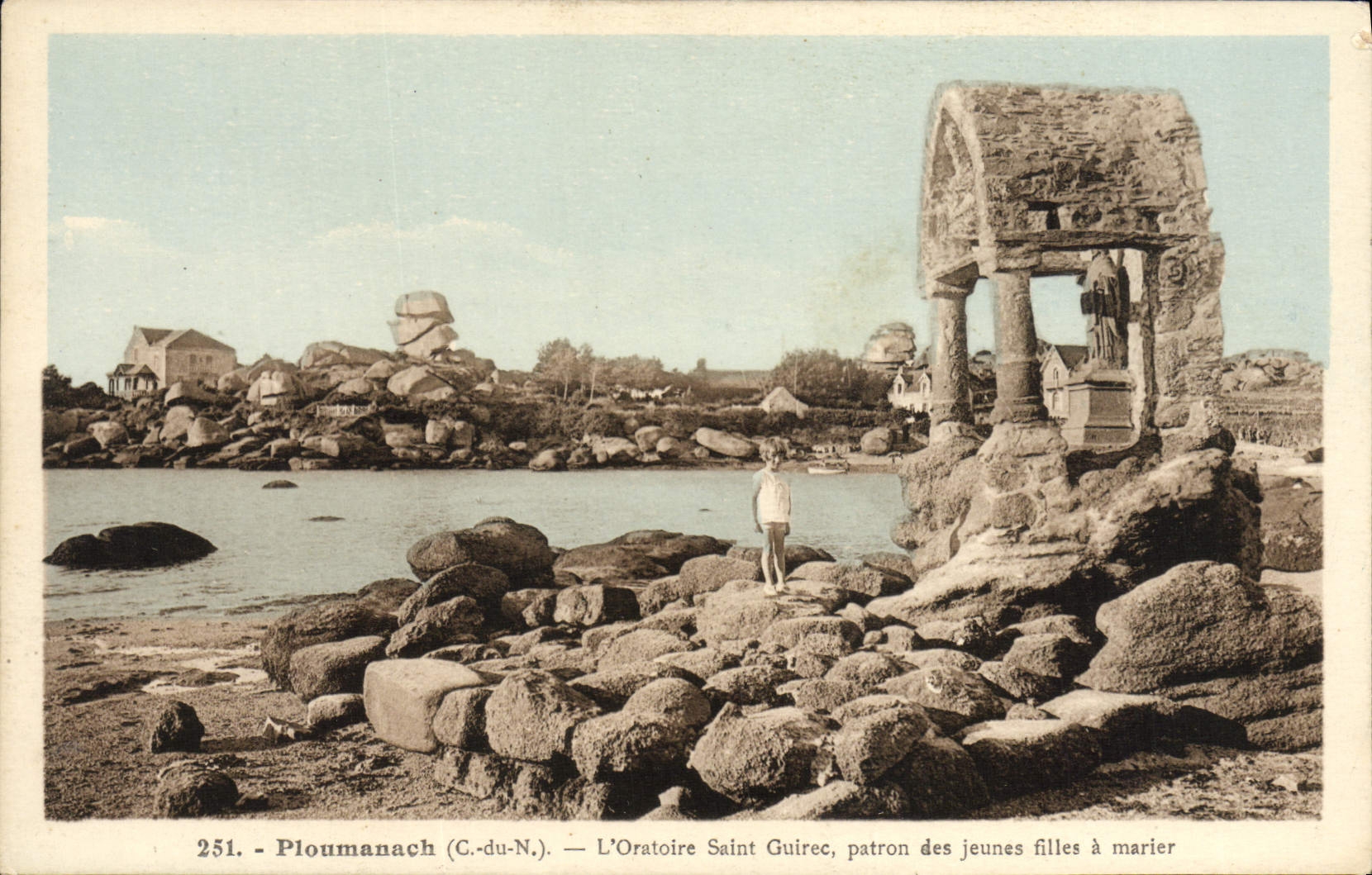 La POSTAL Ploumanach L patrón santo oratorio de la VENDIMIA de Guirec de las chicas jóvenes tiene que casarse