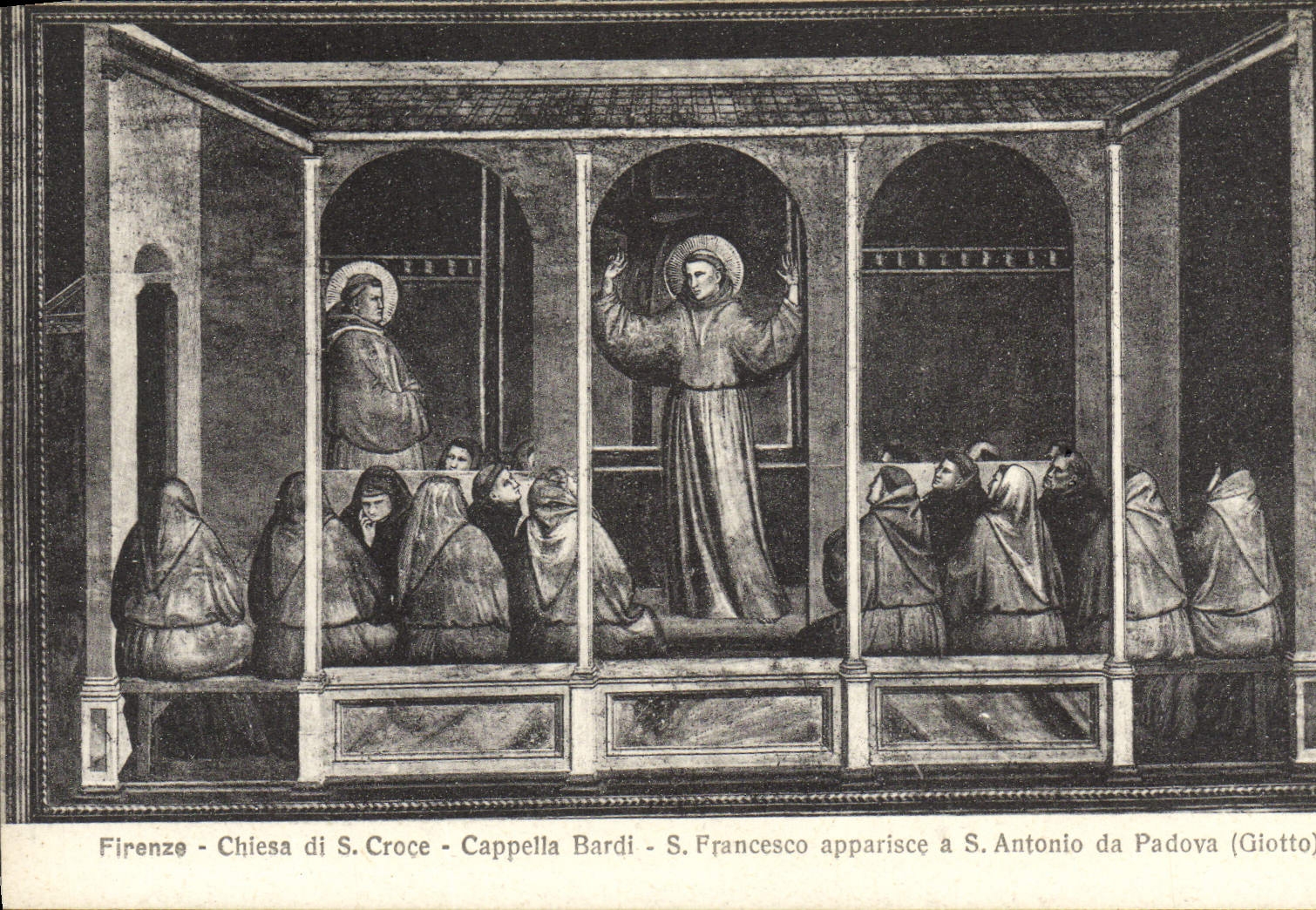VINTAGE POSTCARD Firenze S Croce Cappella Bardi S Francesco Apparisce has S Antonio da Padova Giotto