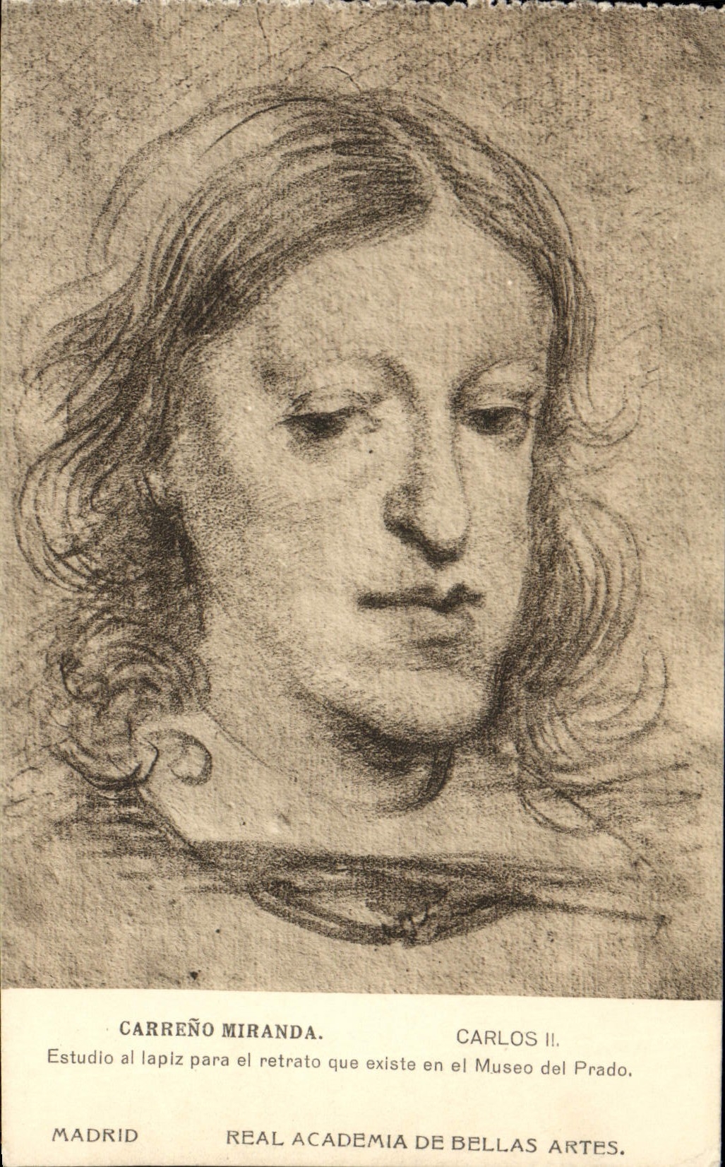 VINTAGE POSTCARD Carreno Miranda Carlos Estudio Al Lapiz Para El Retrato Which Exists In El Museo Del Prado Madrid