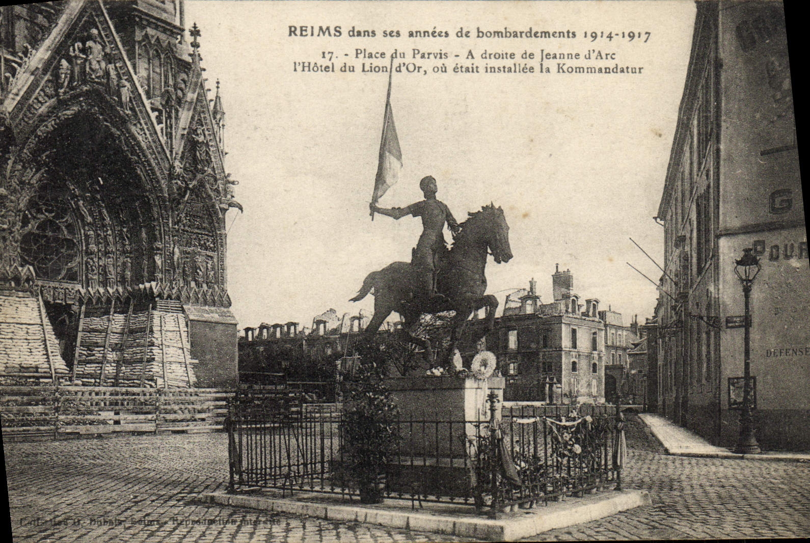 VINTAGE POSTCARD Rheims In Its Years Of Bombardments Places Square Jeanne d' Arc