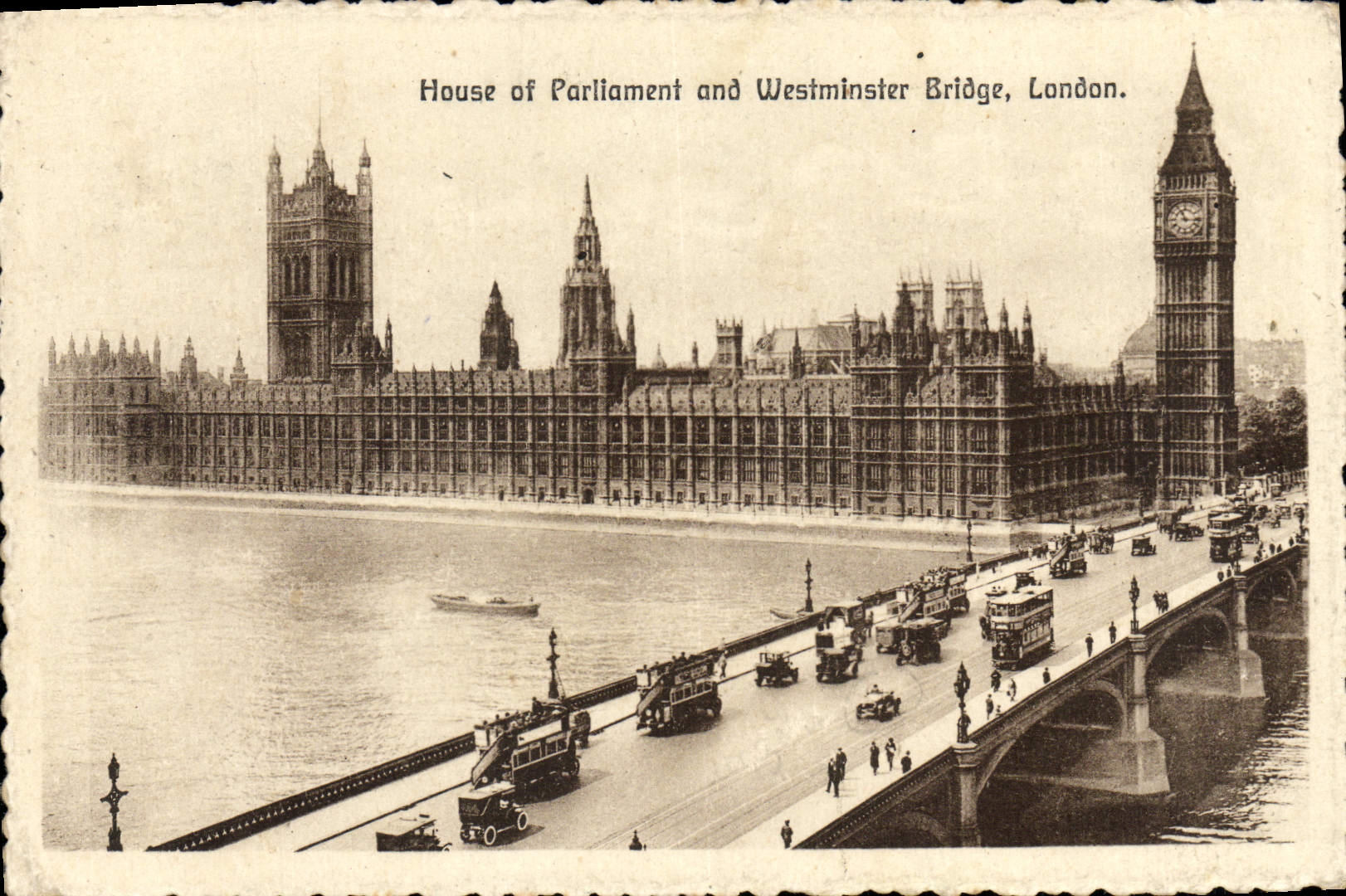 VINTAGE POSTCARD House off Parliament and Westminster London Bridge