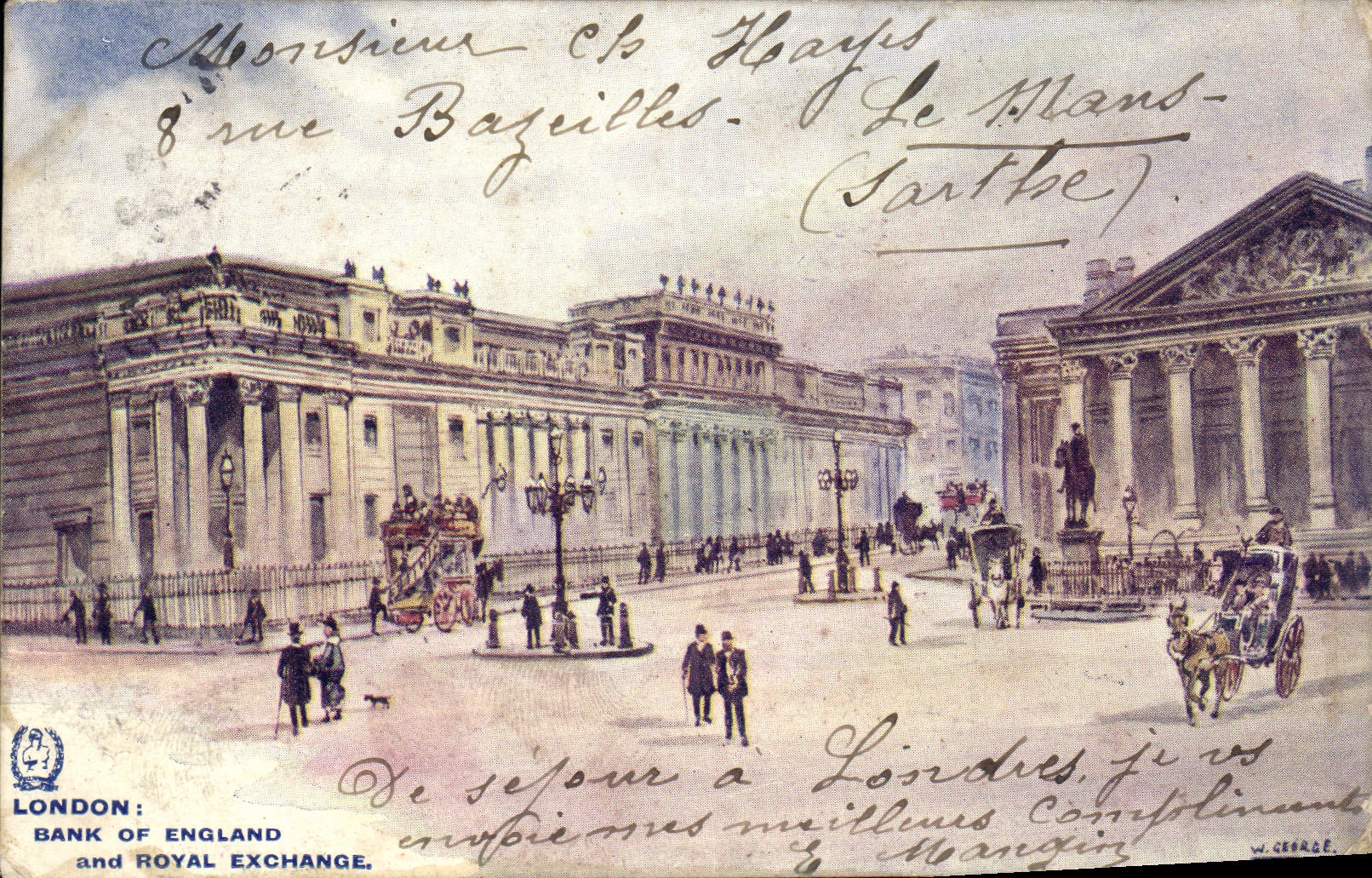 VINTAGE POSTCARD London Bank off England and Royal Exchange