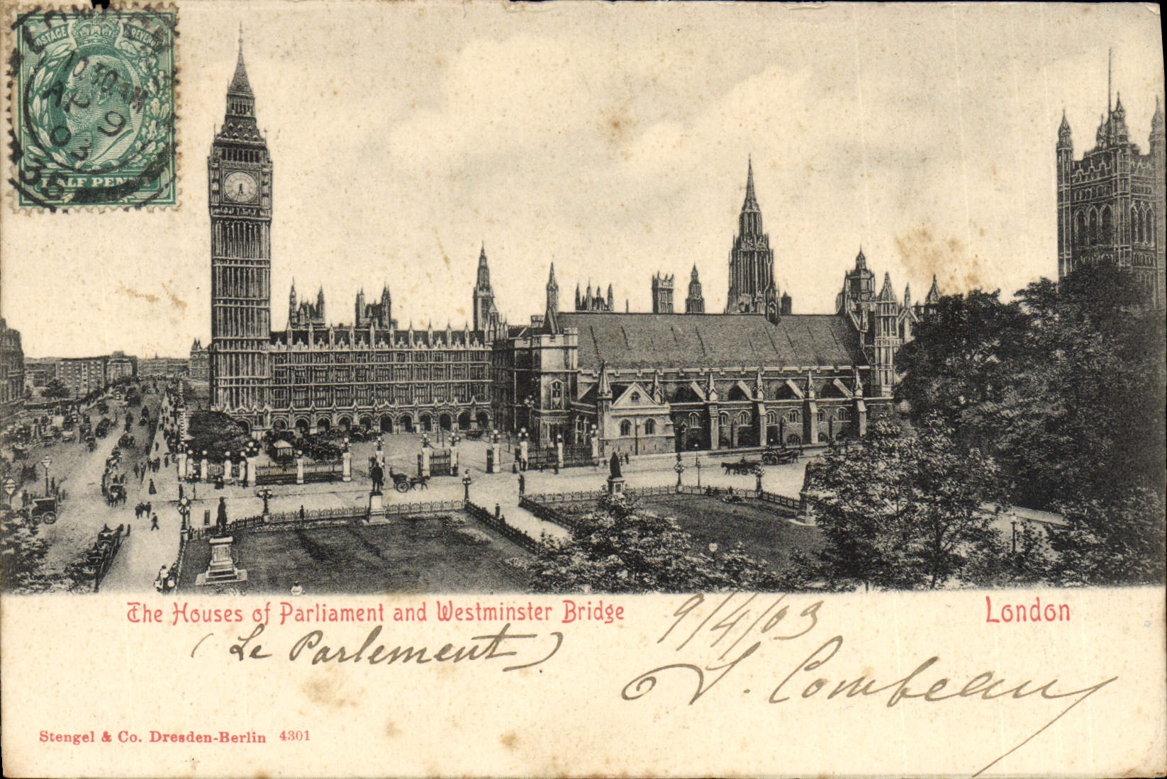 VINTAGE POSTCARD The Houses off Parliament and Westminster Bridge
