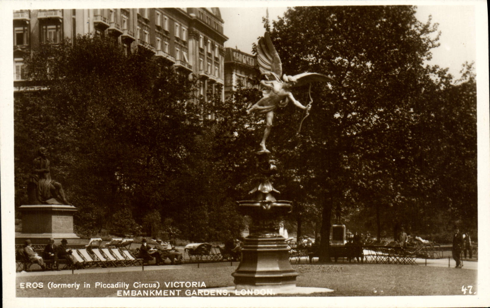 VINTAGE POSTCARD Embankment Gardens London Eros Piccadilly Circus