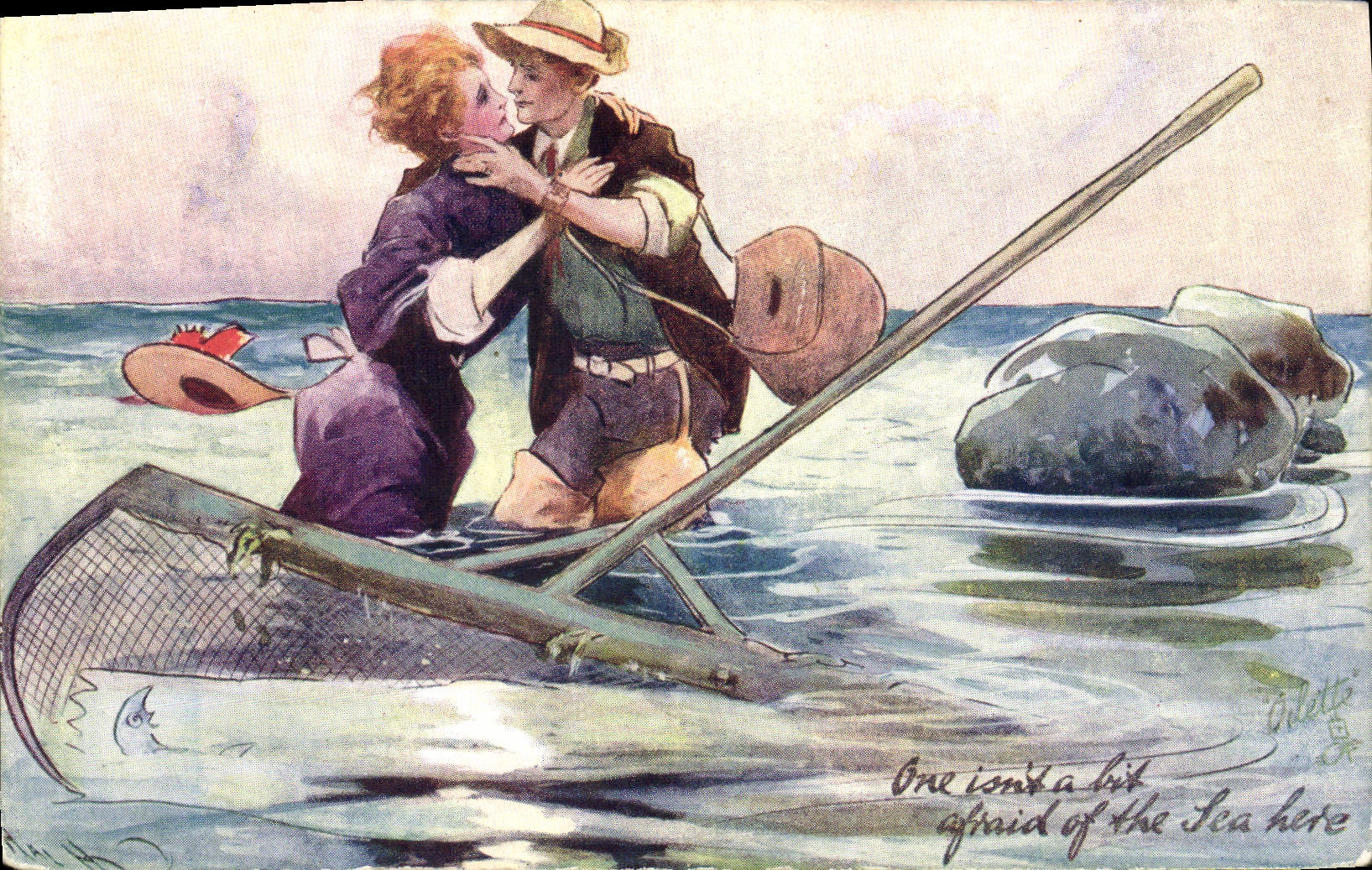 VINTAGE POSTCARD Couple with the sin