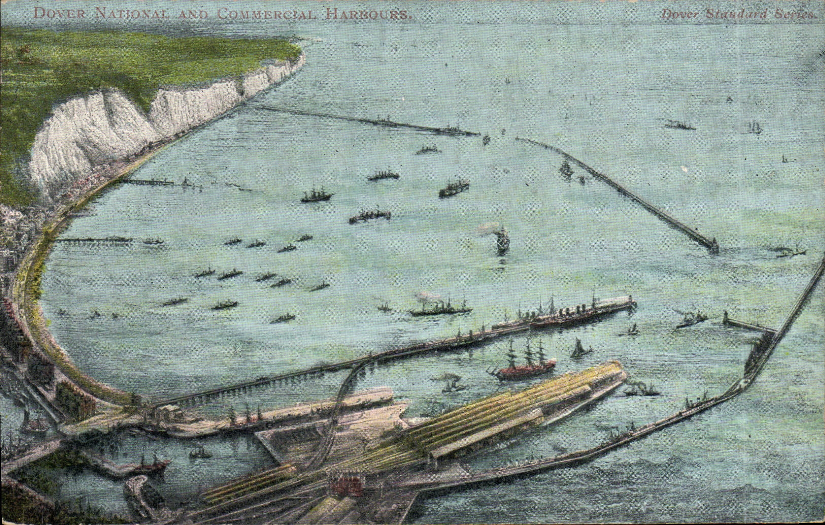 VINTAGE POSTCARD National Dover and Commercial harbors