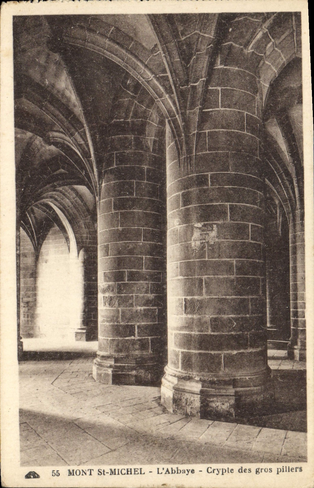 VINTAGE POSTCARD Mount St Michel the Crypt Abbey of the large pillars