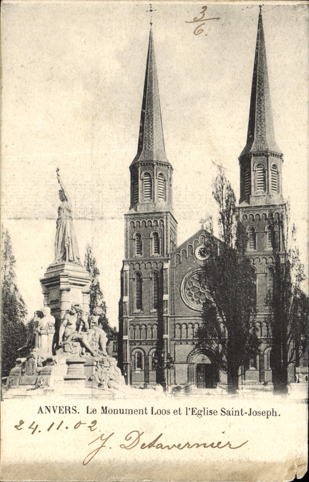 POSTAL Amberes de la VENDIMIA el monumento y la iglesia José de los retretes Saint