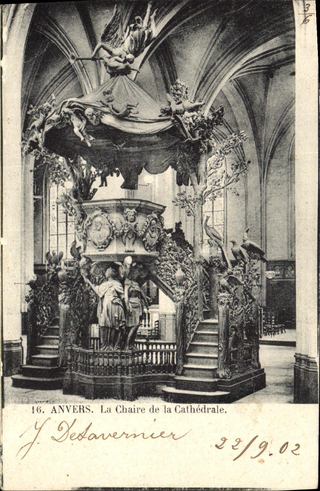 POSTAL Amberes de la VENDIMIA el púlpito de la catedral