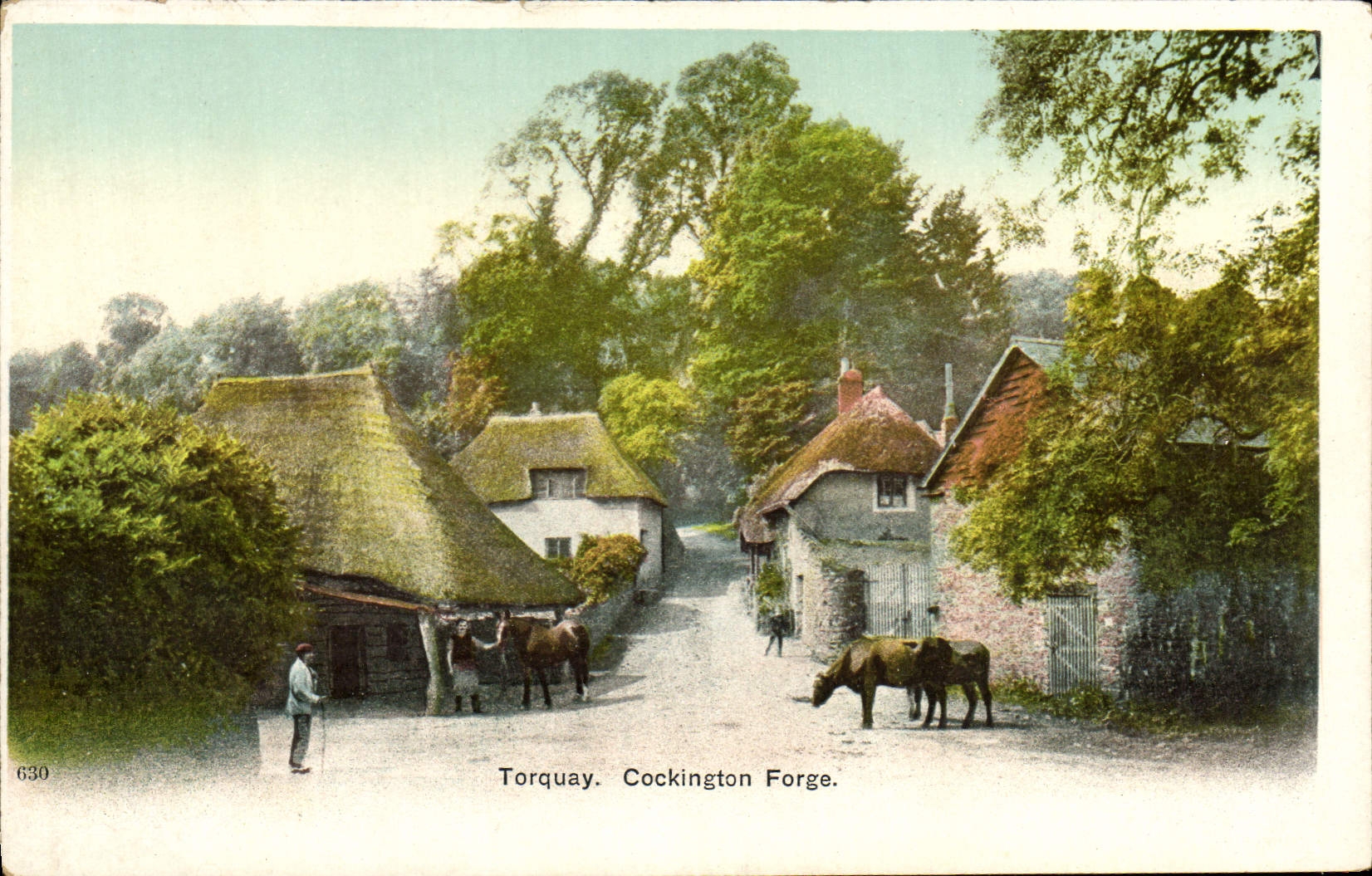 La POSTAL Torquay Cockington de la VENDIMIA forja vacas