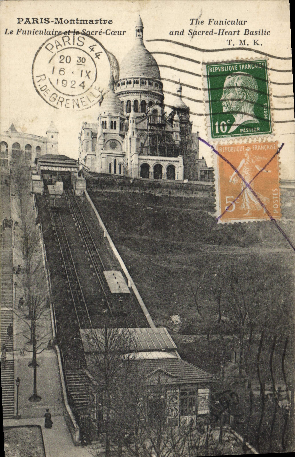 VINTAGE POSTCARD Paris Montmartre the Funicular And the Sacring Heart