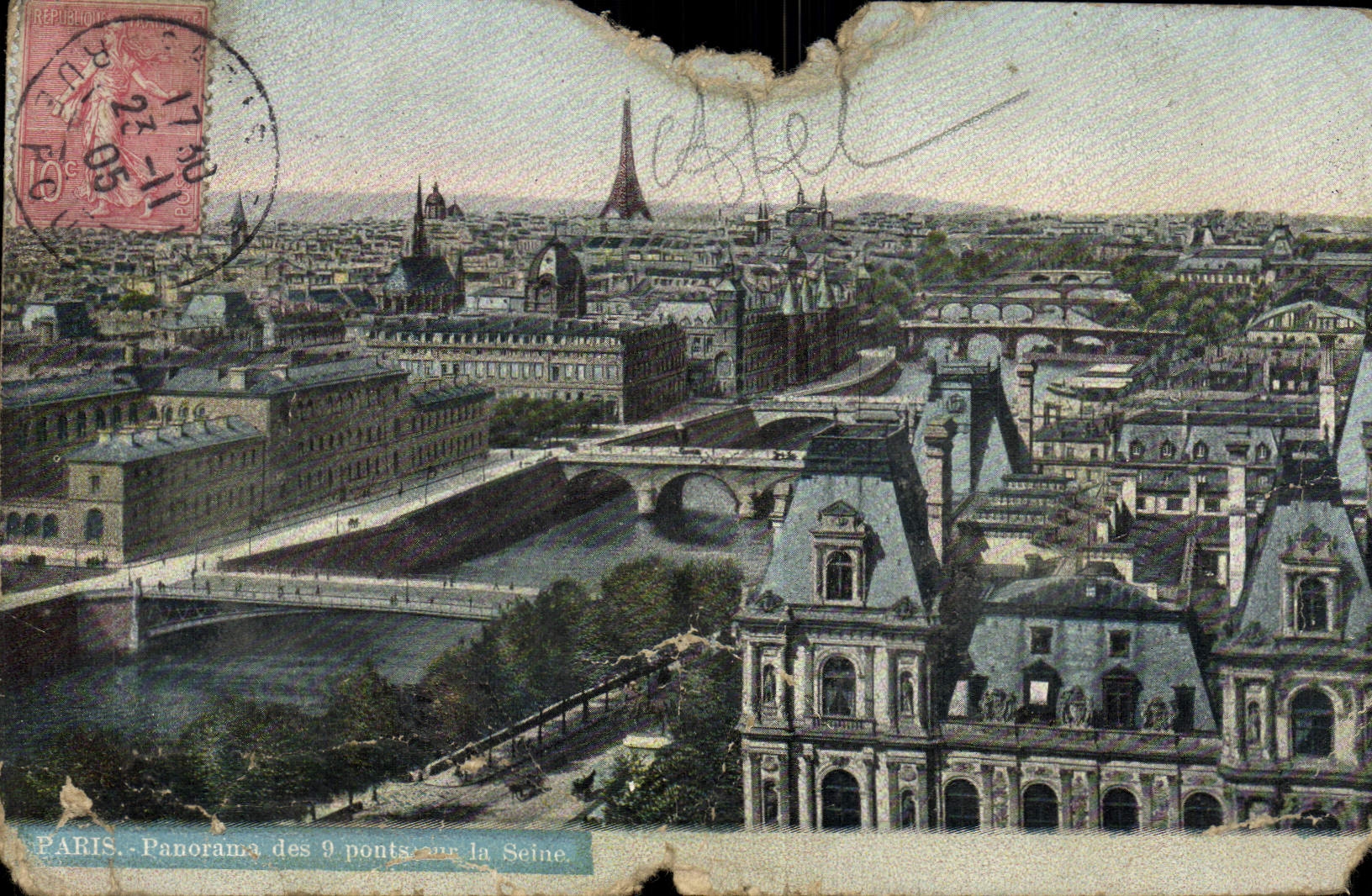 VINTAGE POSTCARD Paris Panorama Of the 9 bridges on the Seine
