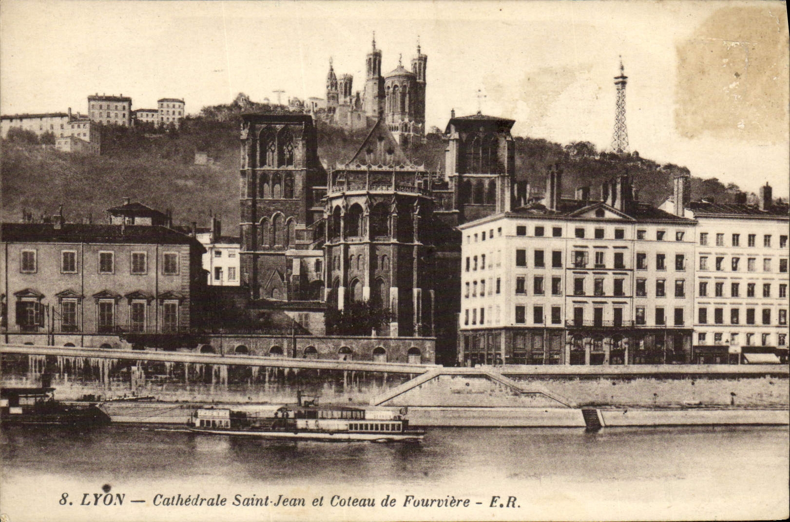 VINTAGE POSTCARD Lyon Cathedral Jean Saint and Coteau of Fourviere