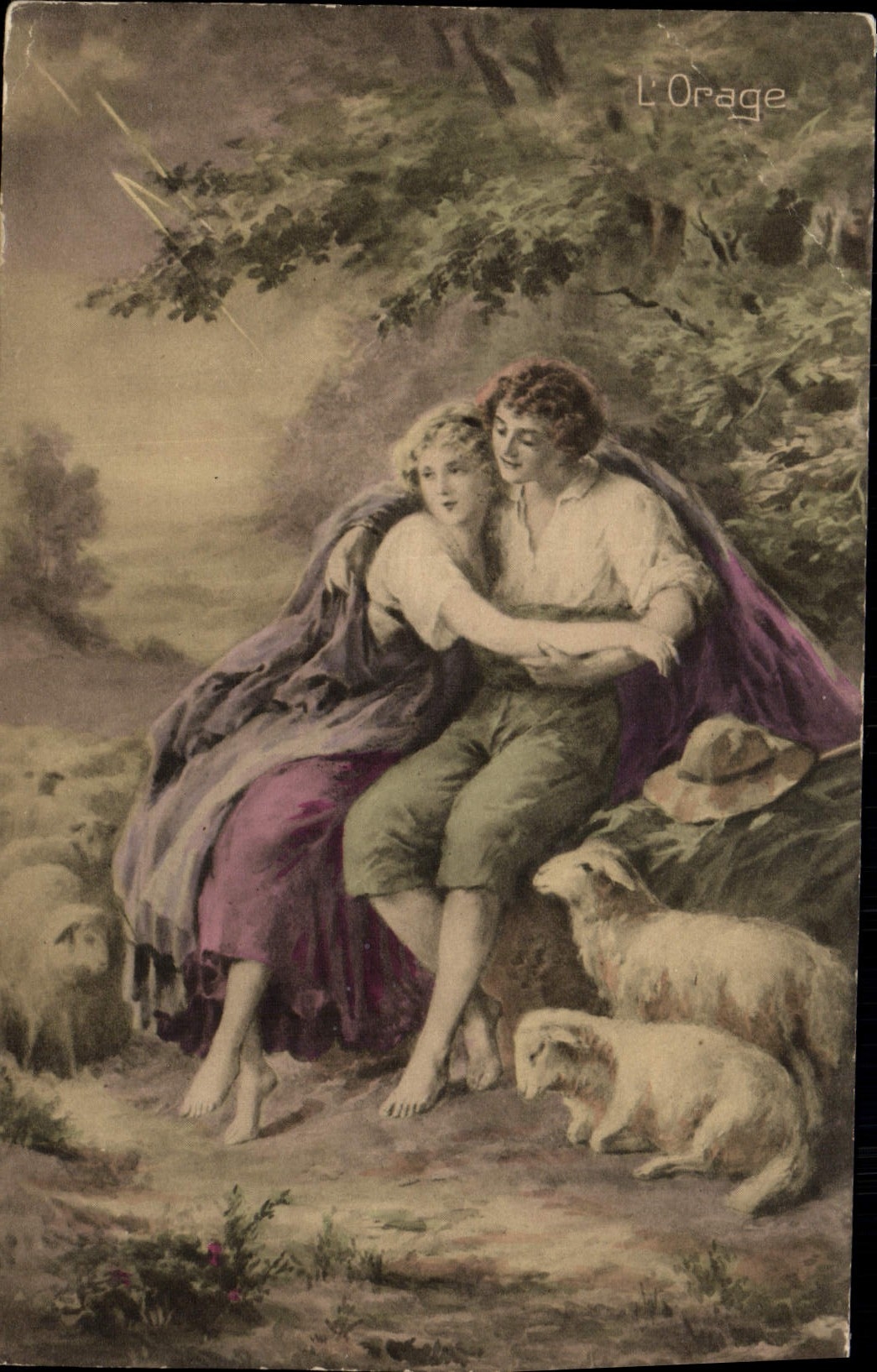 VINTAGE POSTCARD Fantasy the storm Sheep