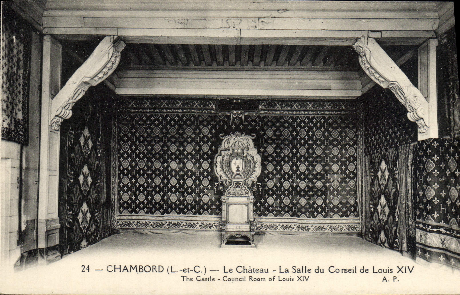 VINTAGE POSTCARD Chambord the Castle the Room of the Council of Louis XIV