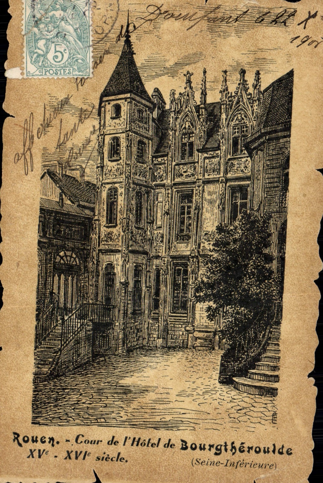 CPA Rouen Cour de L'Hotel de Bourgtheroulde