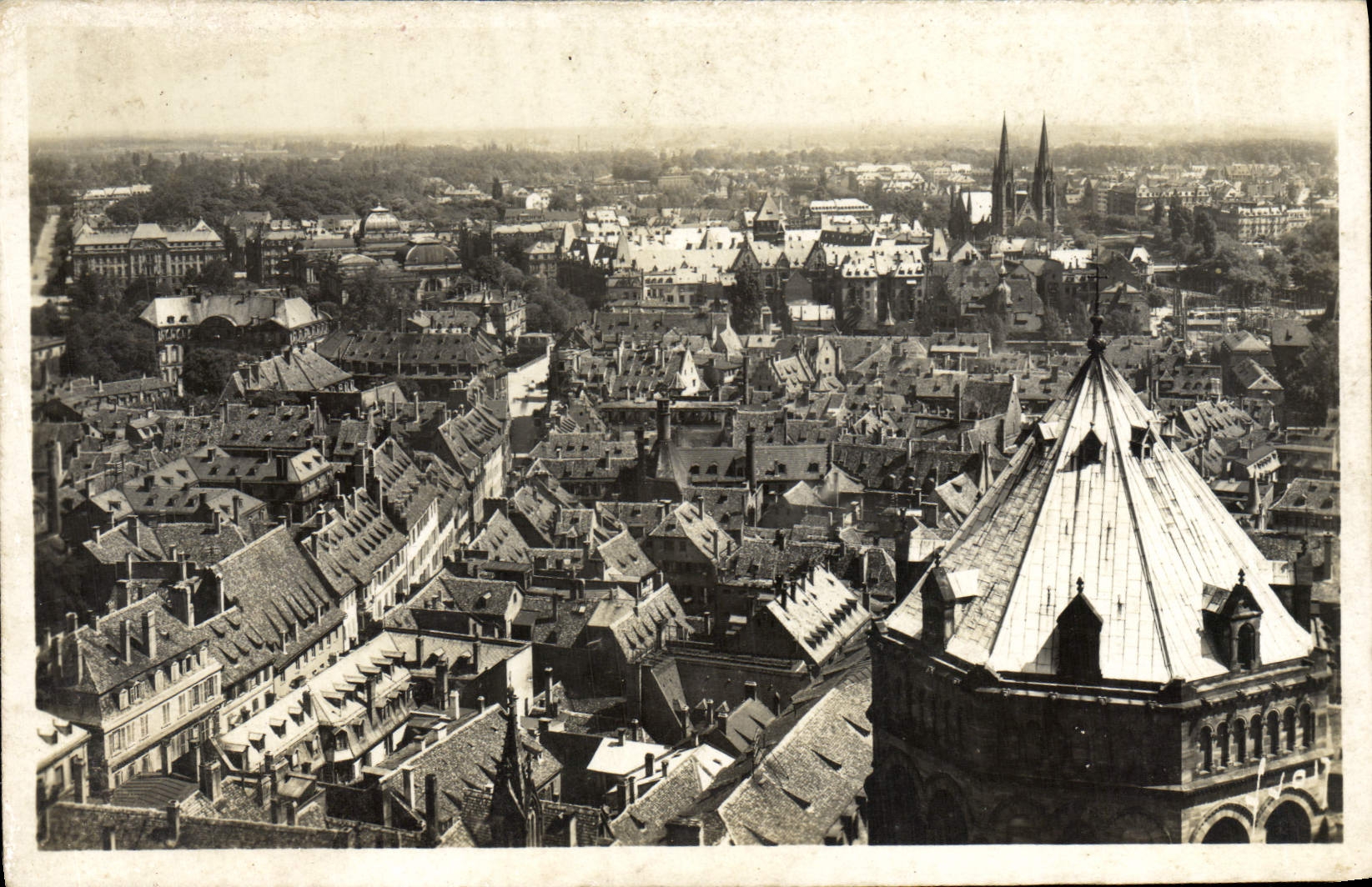 MODERN CARD Soft Strasbourg France View Taken Of the Cathedral Towards the Temple St Paul
