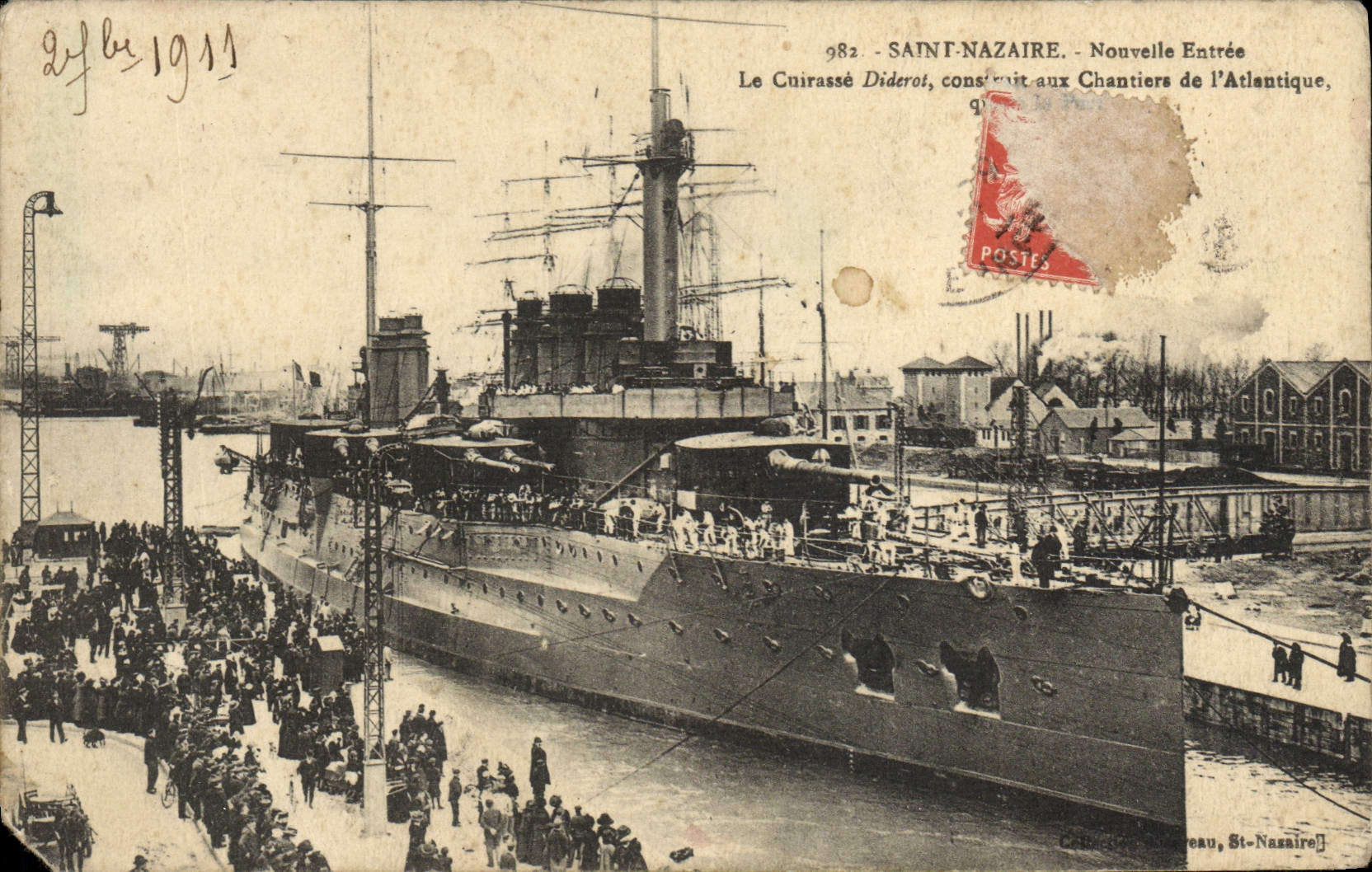 VINTAGE POSTCARD Saint Nazaire Entered News the Armor Diderot Boat