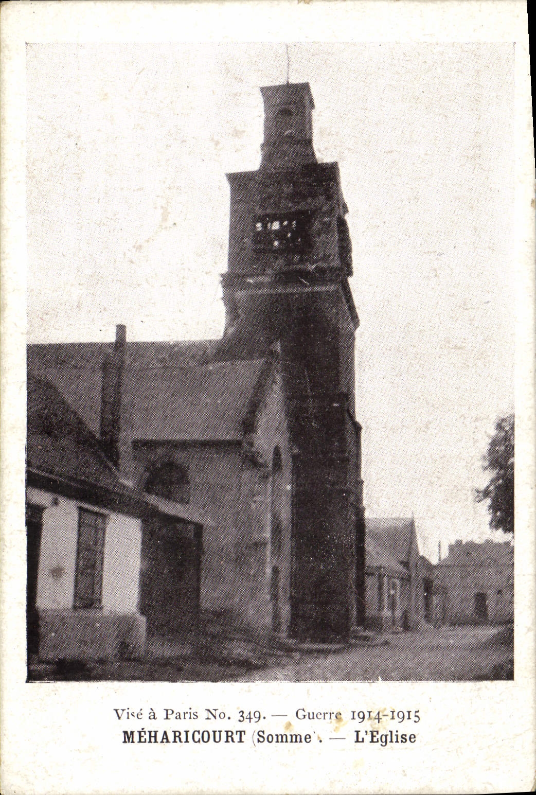 VINTAGE POSTCARD Meharicourt the Militaria Church