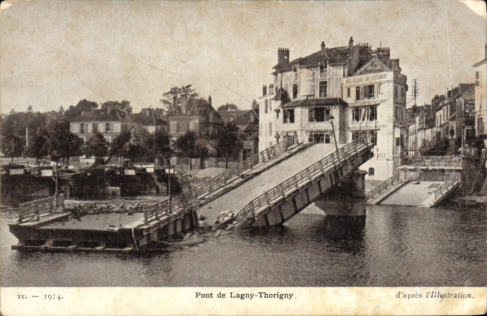 VINTAGE POSTCARD Bridge of Lagny Thorigny Militaria
