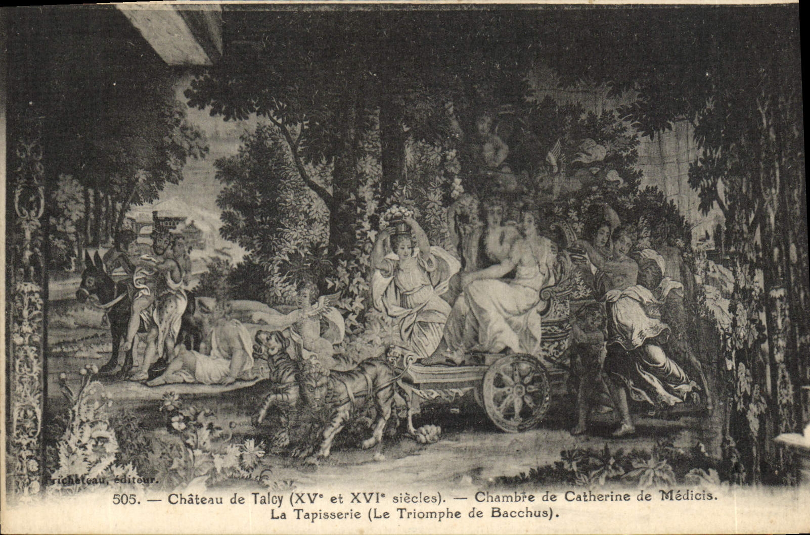 VINTAGE POSTCARD Castle of Talcy Room of Catherine de Medicis Tapestry triumph of Bacchus