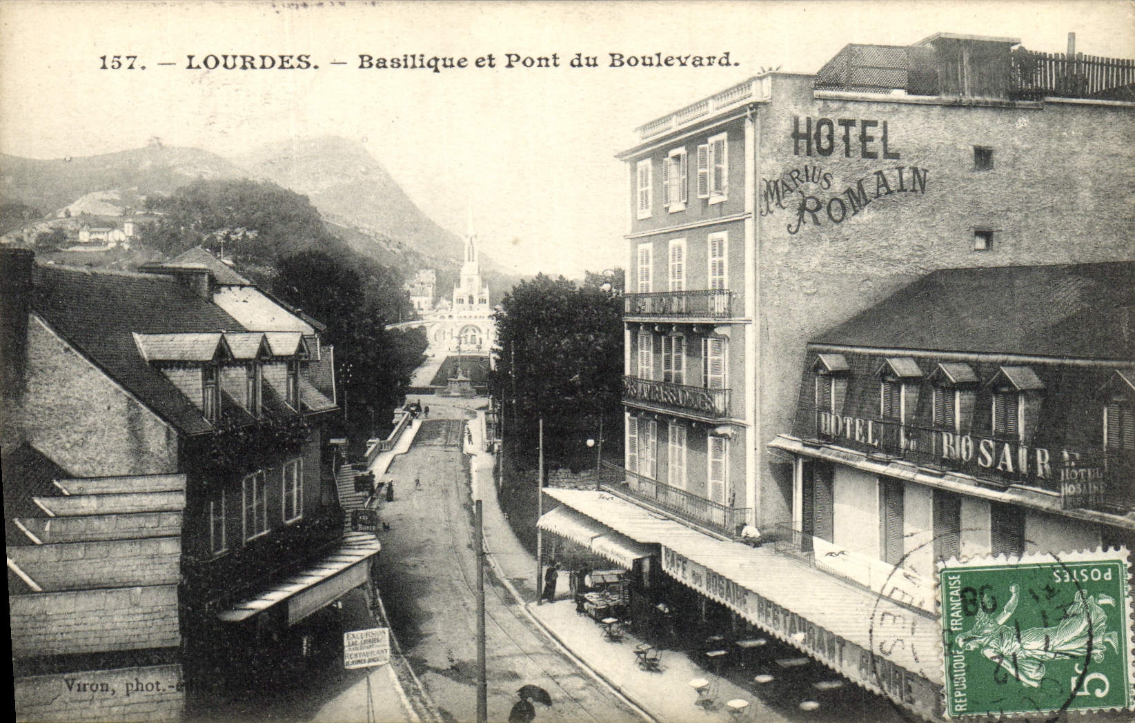 VINTAGE POSTCARD Heavy Basilica and Bridge of the Boulevard Hotel Marius Romain Hotel Rosary